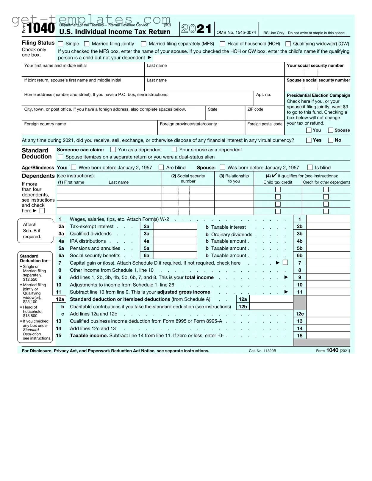 Fill in a Valid IRS 1040 Template