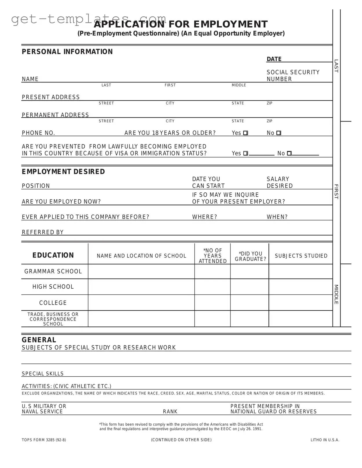 Fill in a Valid Employment Application Pdf Template