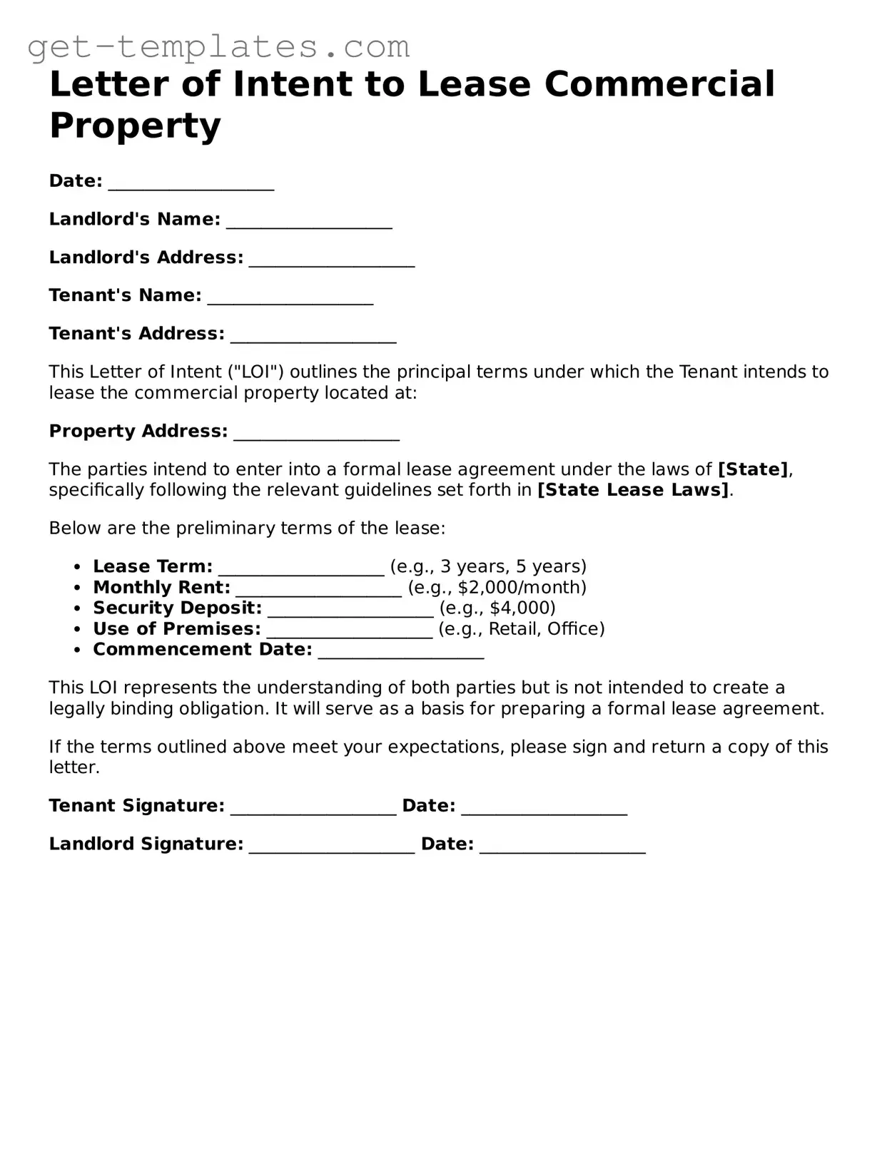 Attorney-Approved Letter of Intent to Lease Commercial Property Form
