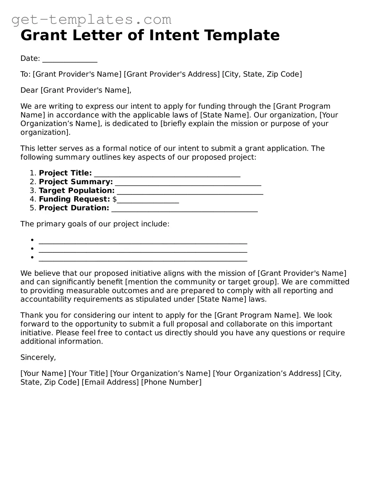 Attorney-Approved Grant Letter of Intent Form
