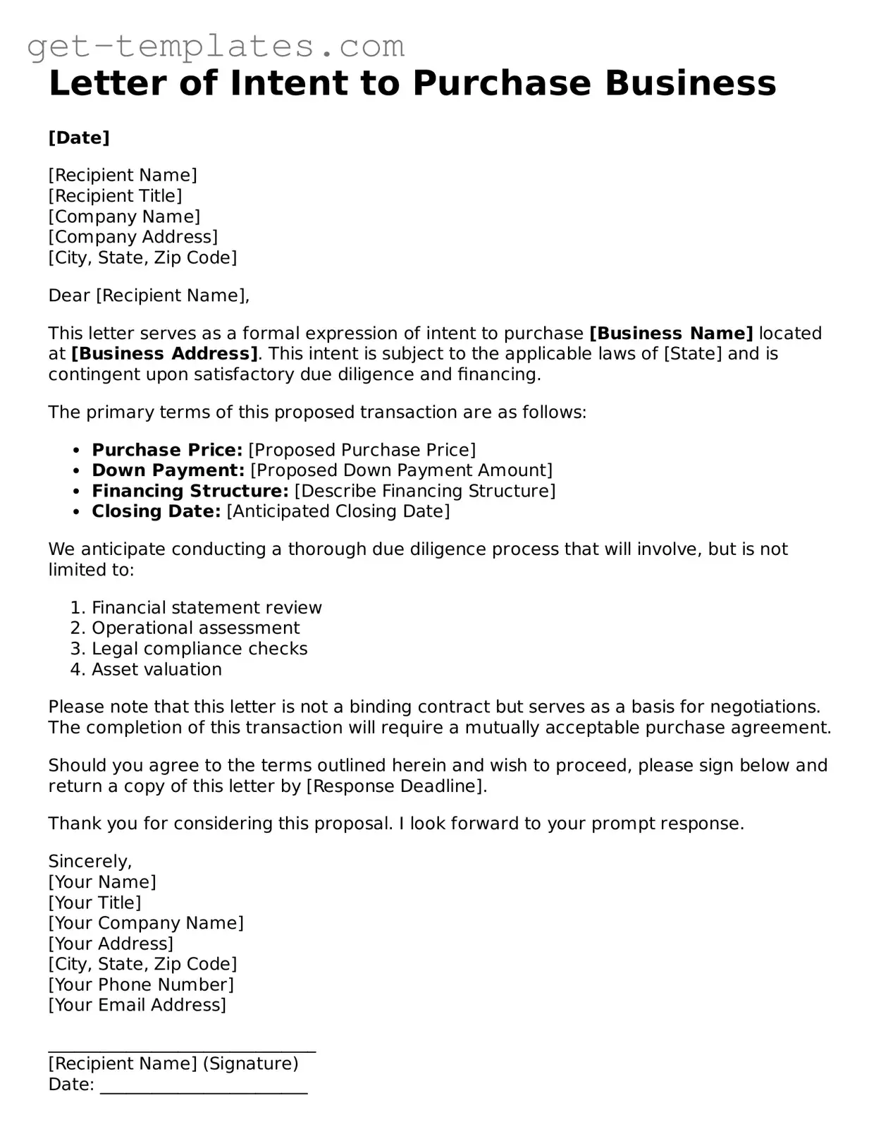 Attorney-Approved Letter of Intent to Purchase Business Form