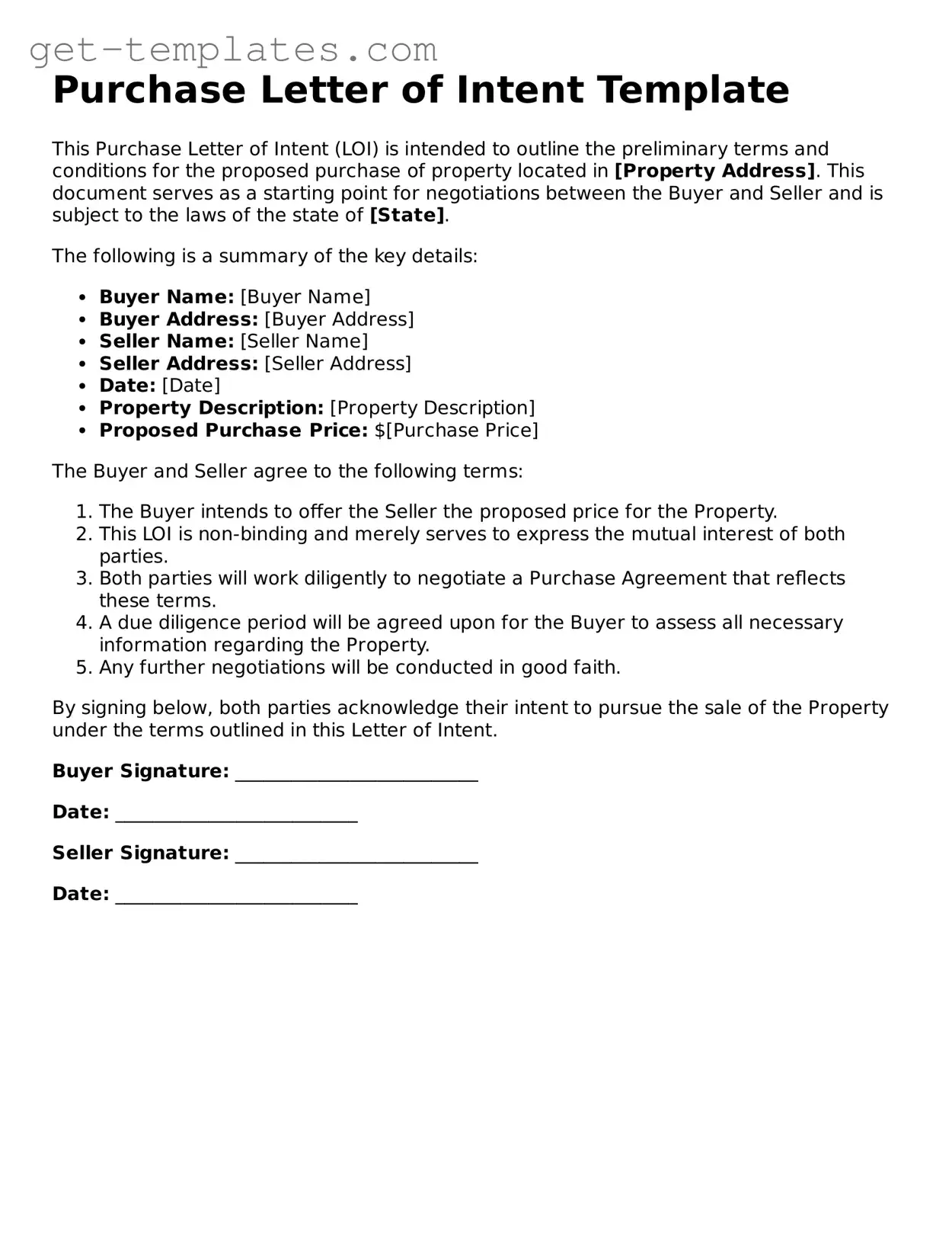Attorney-Approved Purchase Letter of Intent Form