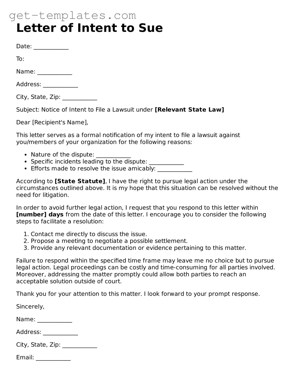 Attorney-Approved Letter of Intent to Sue Form
