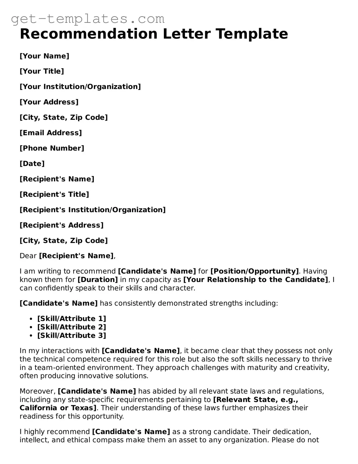 Attorney-Approved Recommendation Letter Form