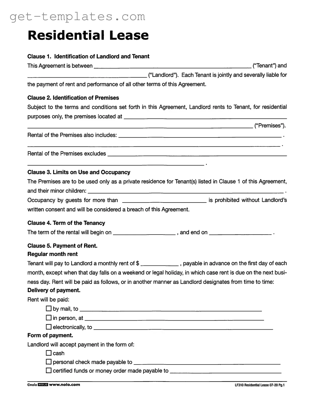Fill in a Valid Lf310 Residential Lease Template