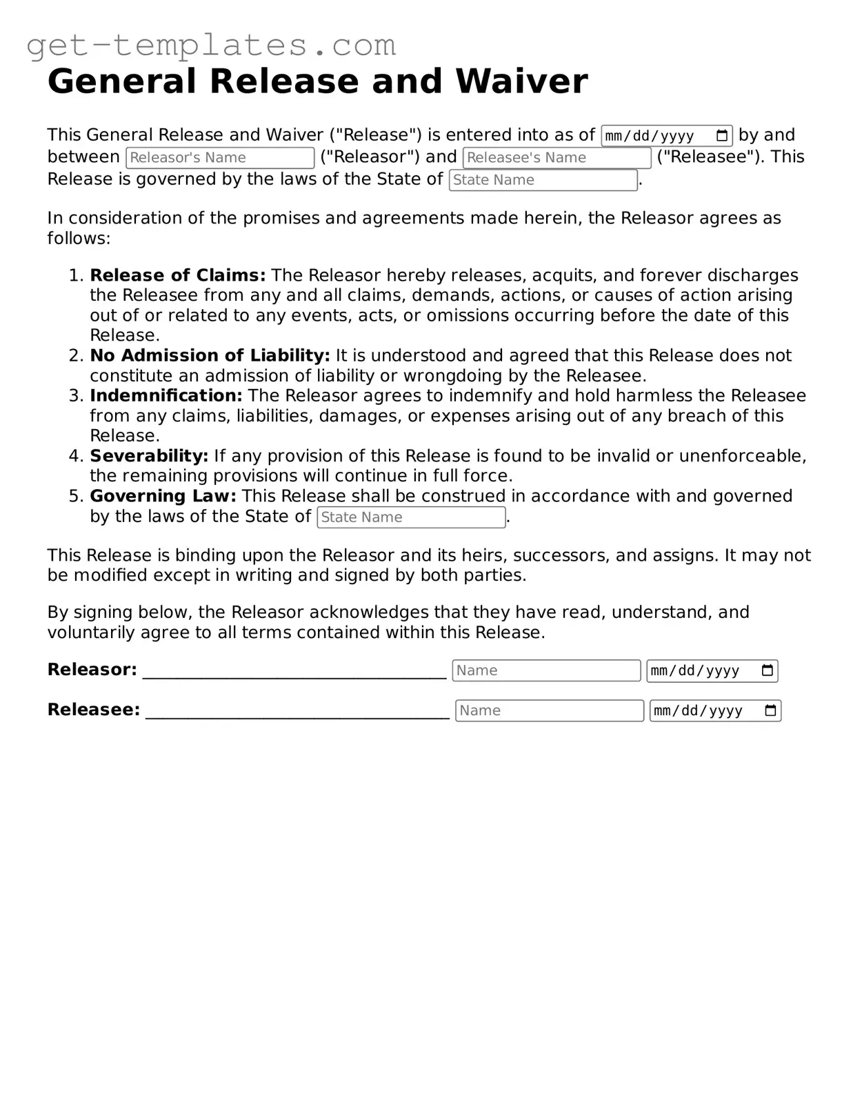 Attorney-Approved General Release and Waiver Form