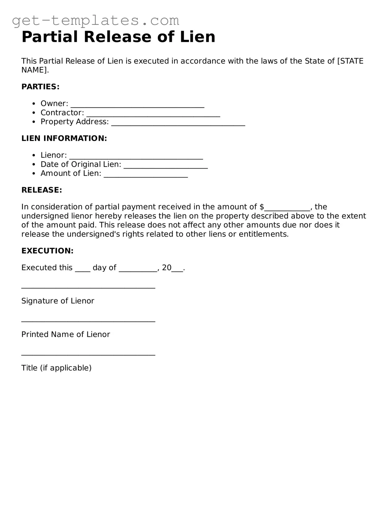Attorney-Approved Partial Release of Lien Form