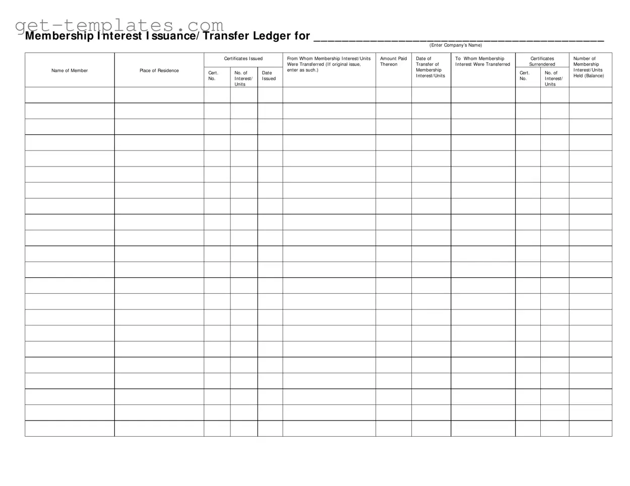 Fill in a Valid Membership Ledger Template