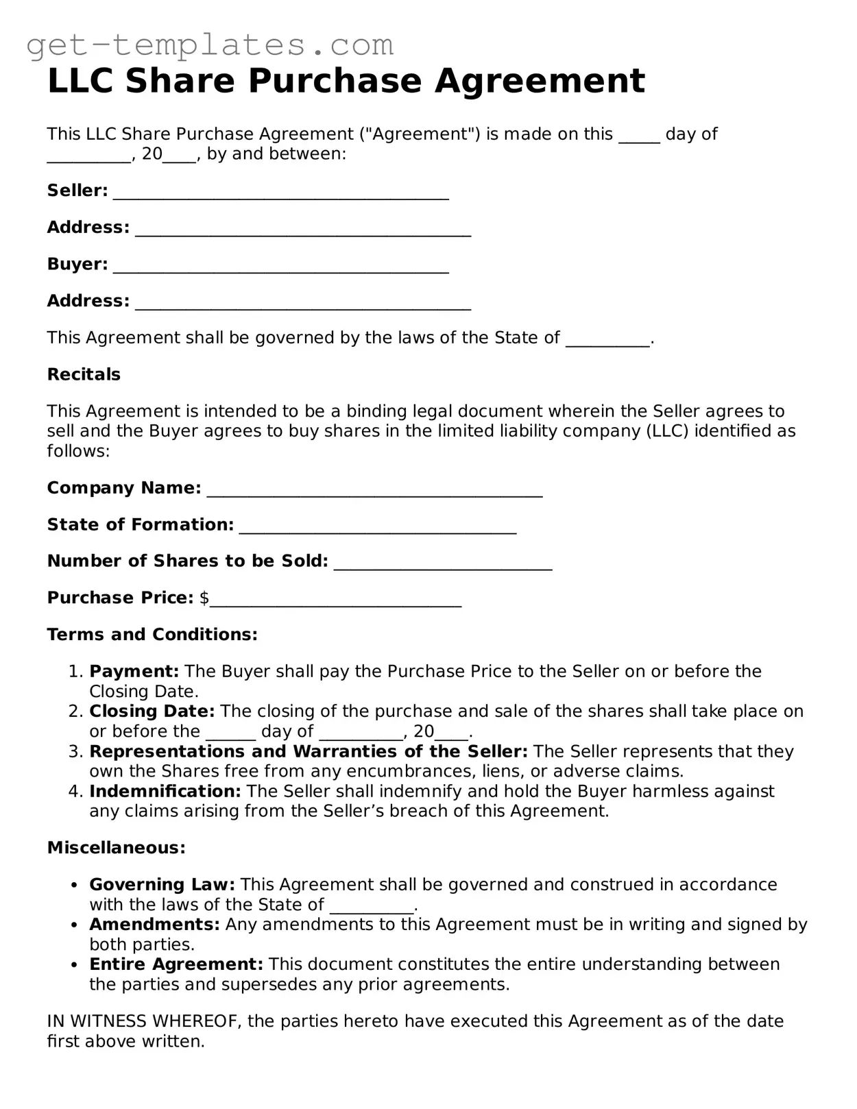 Attorney-Approved LLC Share Purchase Agreement Form