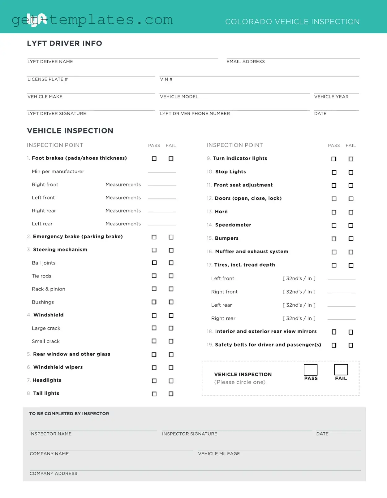 Fill in a Valid Lyft Inspection Template