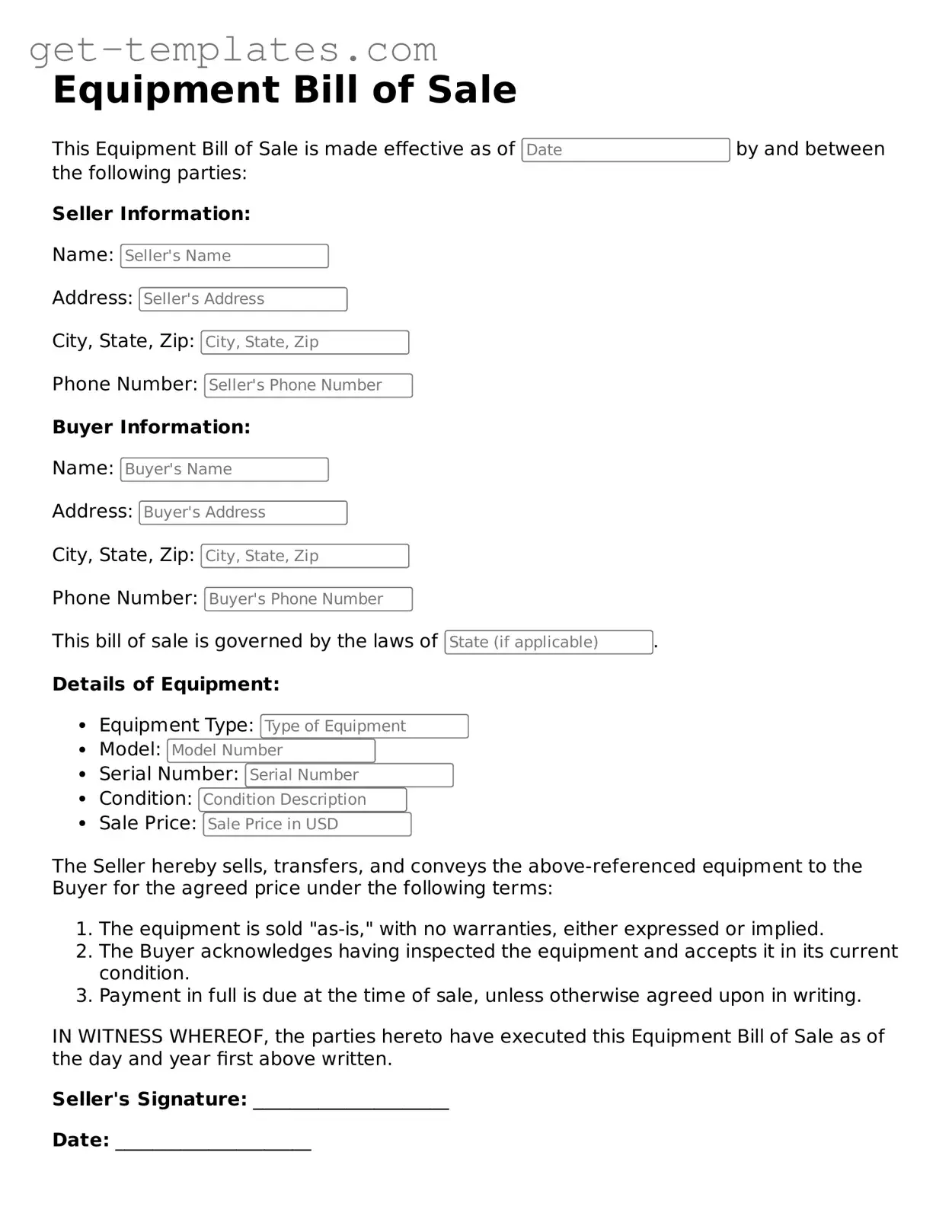 Attorney-Approved Equipment Bill of Sale Form