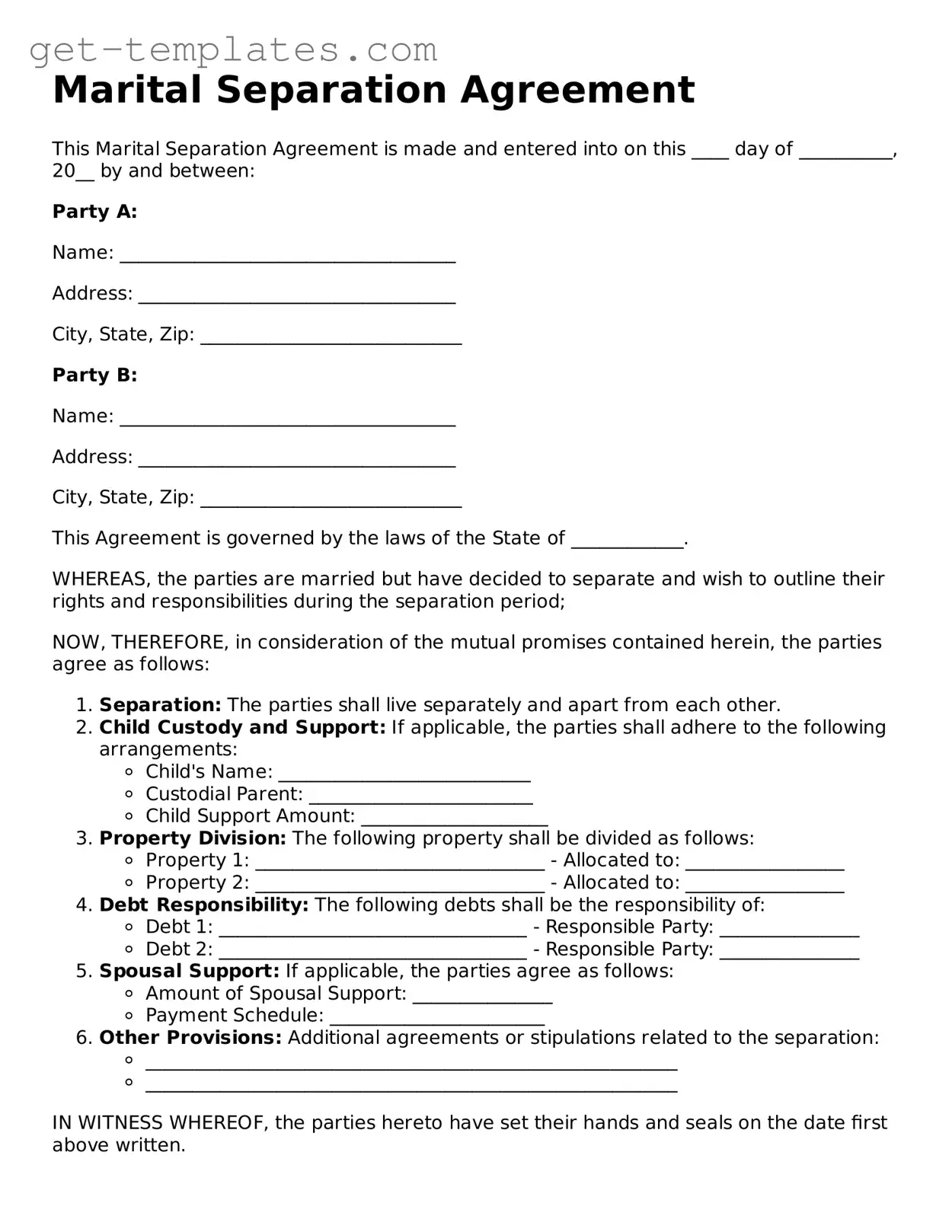 Attorney-Approved Marital Separation Agreement Form