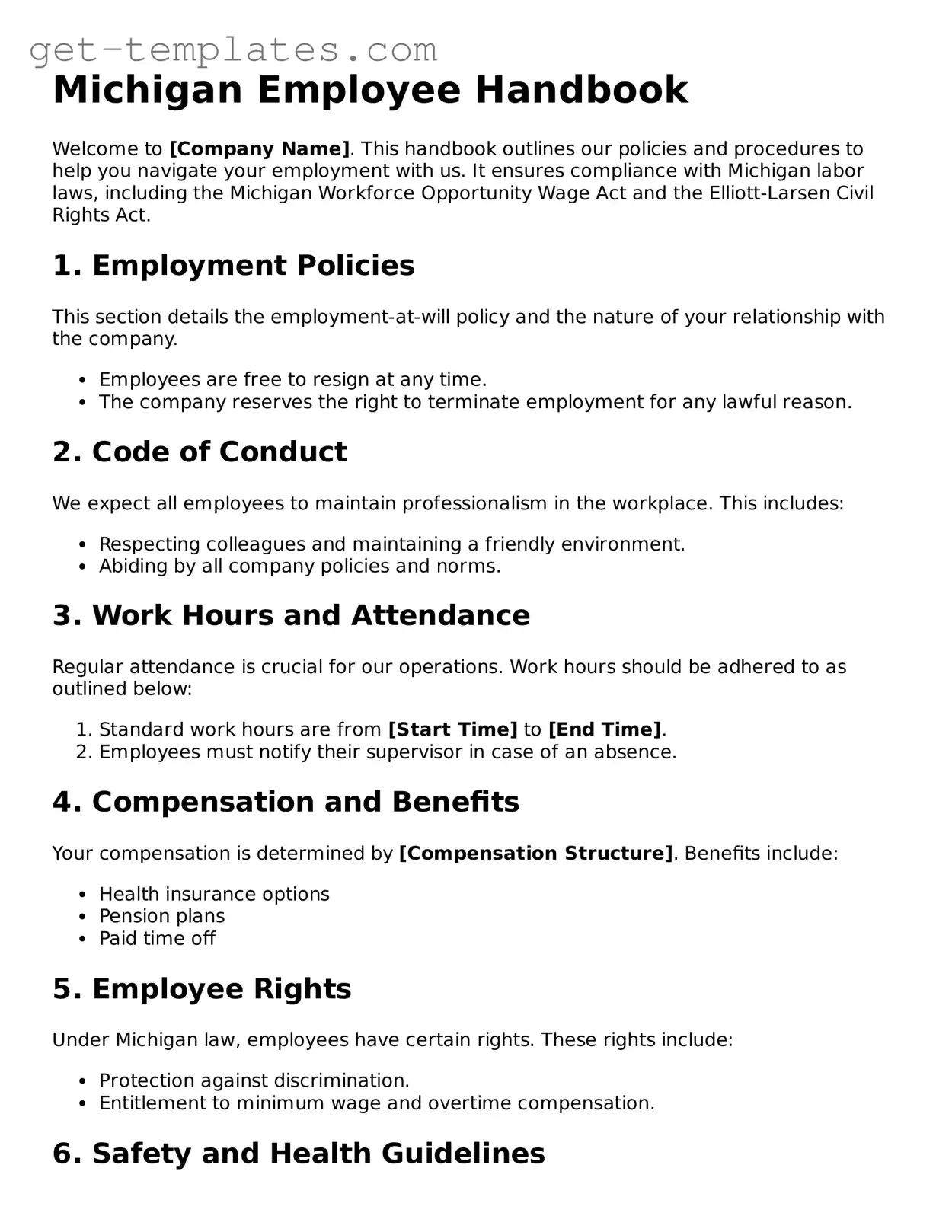 Attorney-Approved  Employee Handbook Document for Michigan