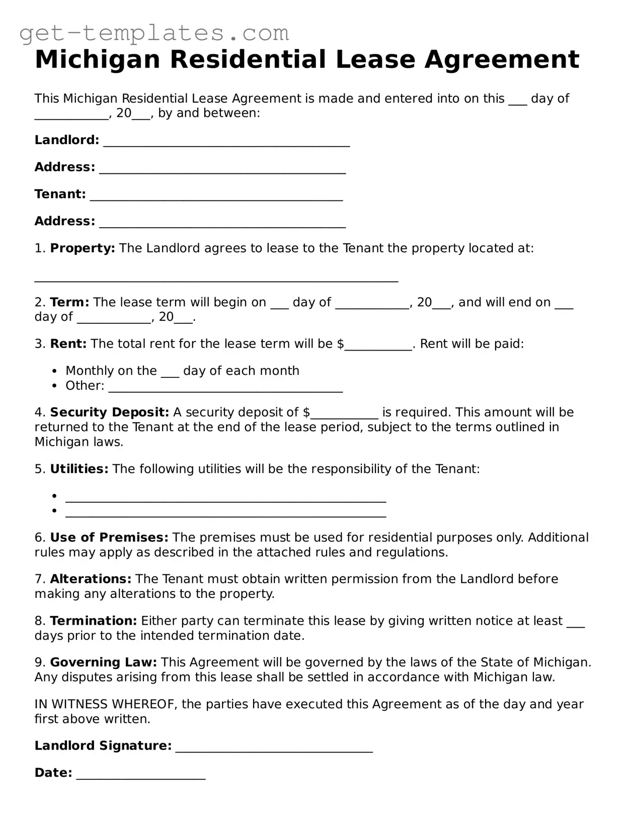Attorney-Approved  Residential Lease Agreement Document for Michigan