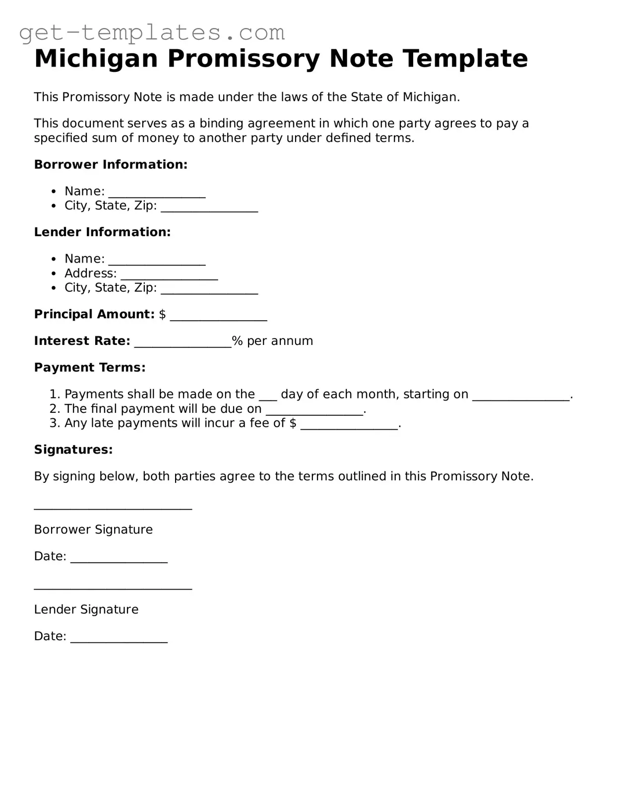 Attorney-Approved  Promissory Note Document for Michigan