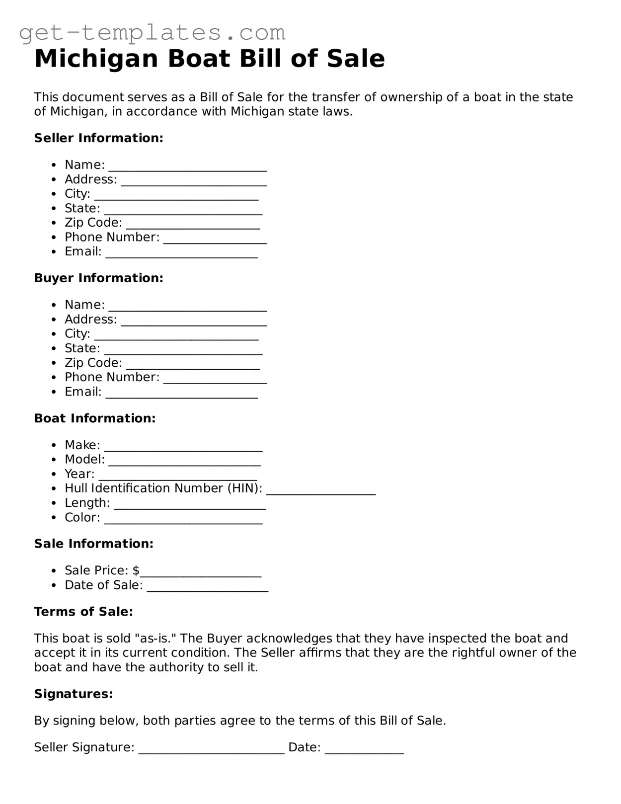 Attorney-Approved  Boat Bill of Sale Document for Michigan