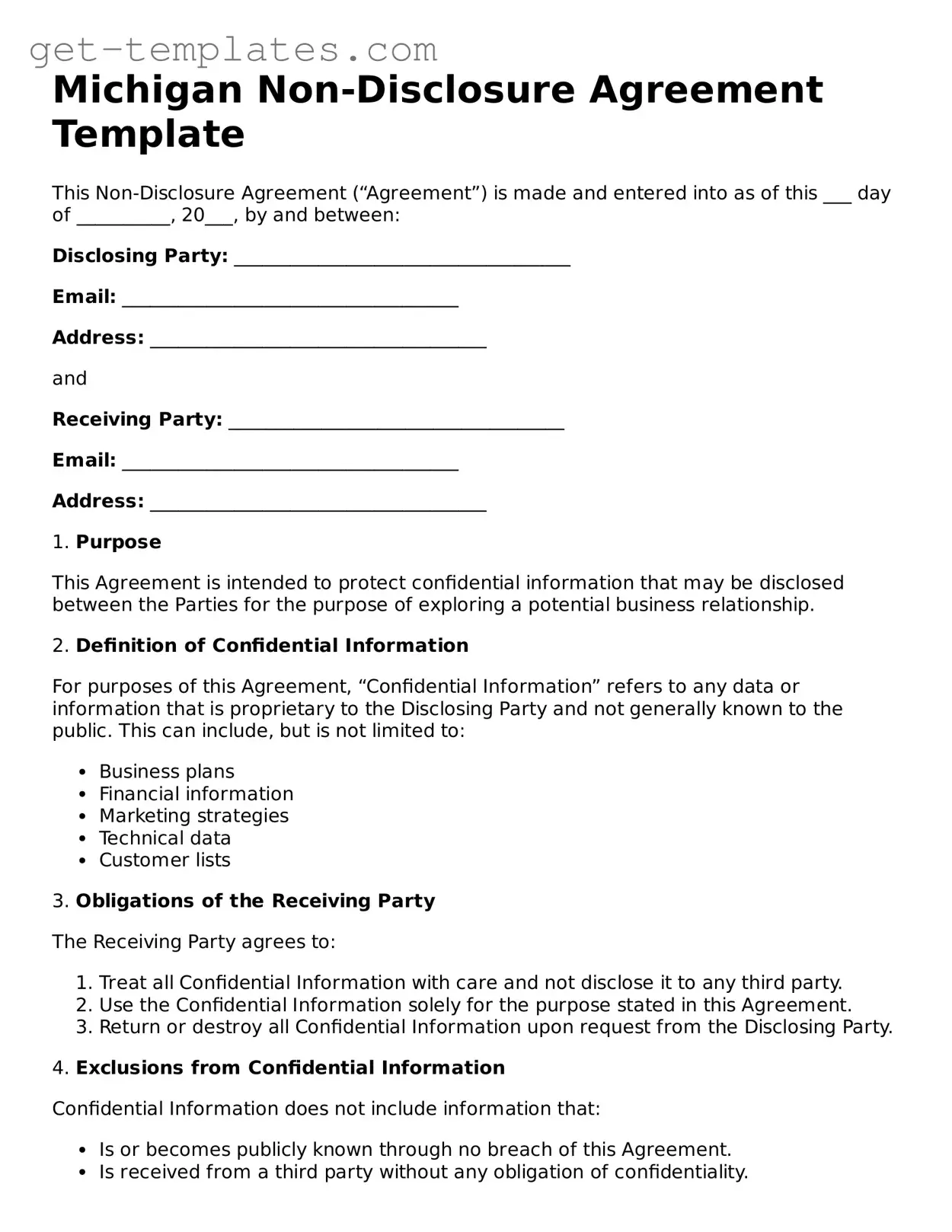 Attorney-Approved  Non-disclosure Agreement Document for Michigan