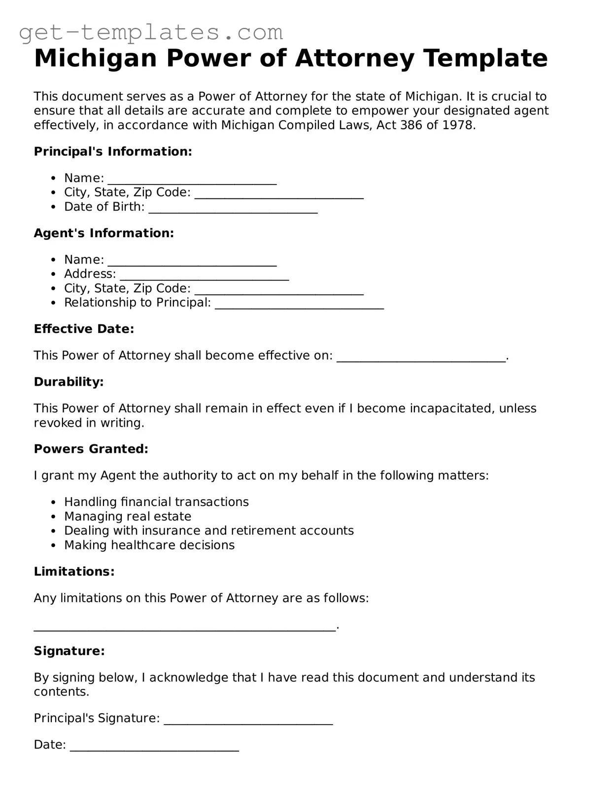 Attorney-Approved  Power of Attorney Document for Michigan