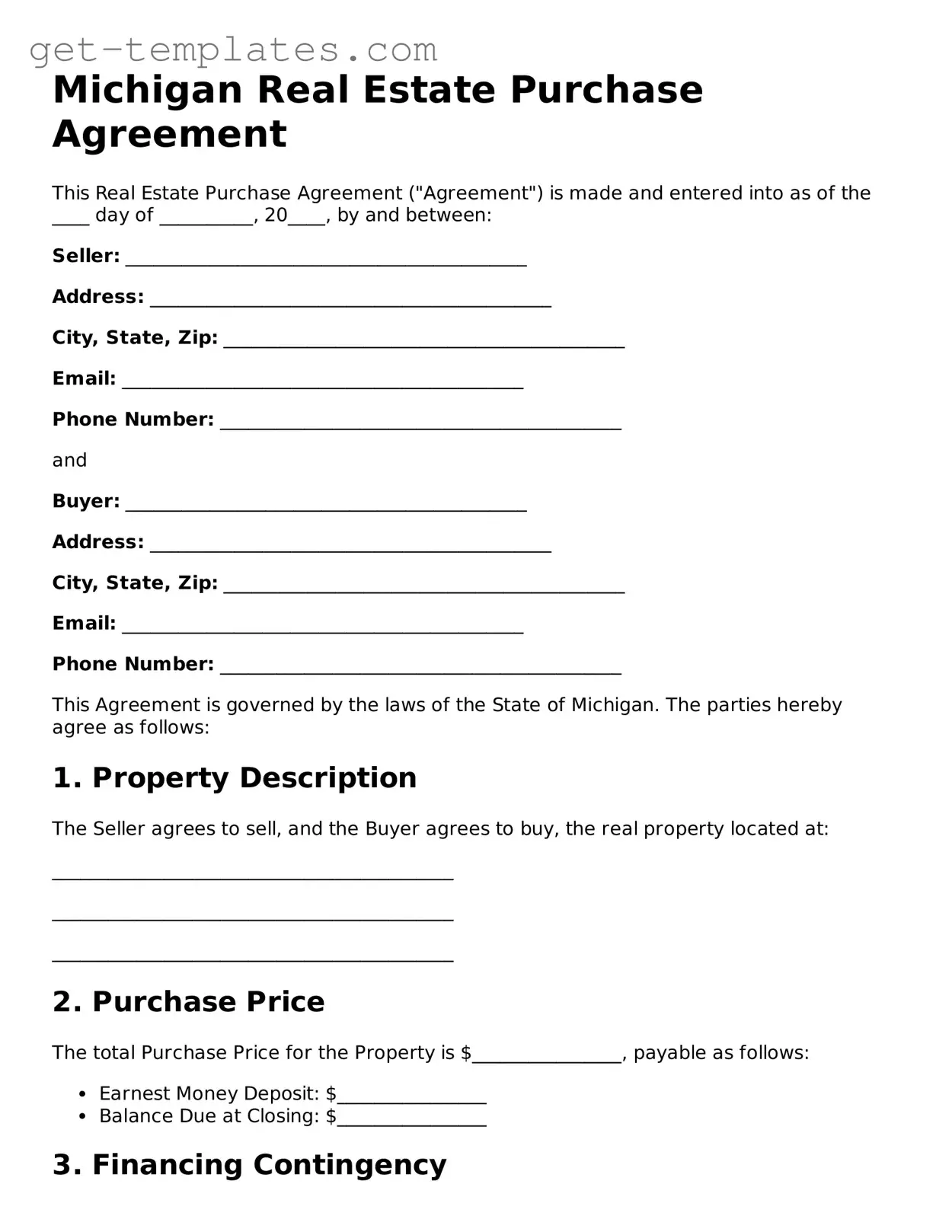 Attorney-Approved  Real Estate Purchase Agreement Document for Michigan