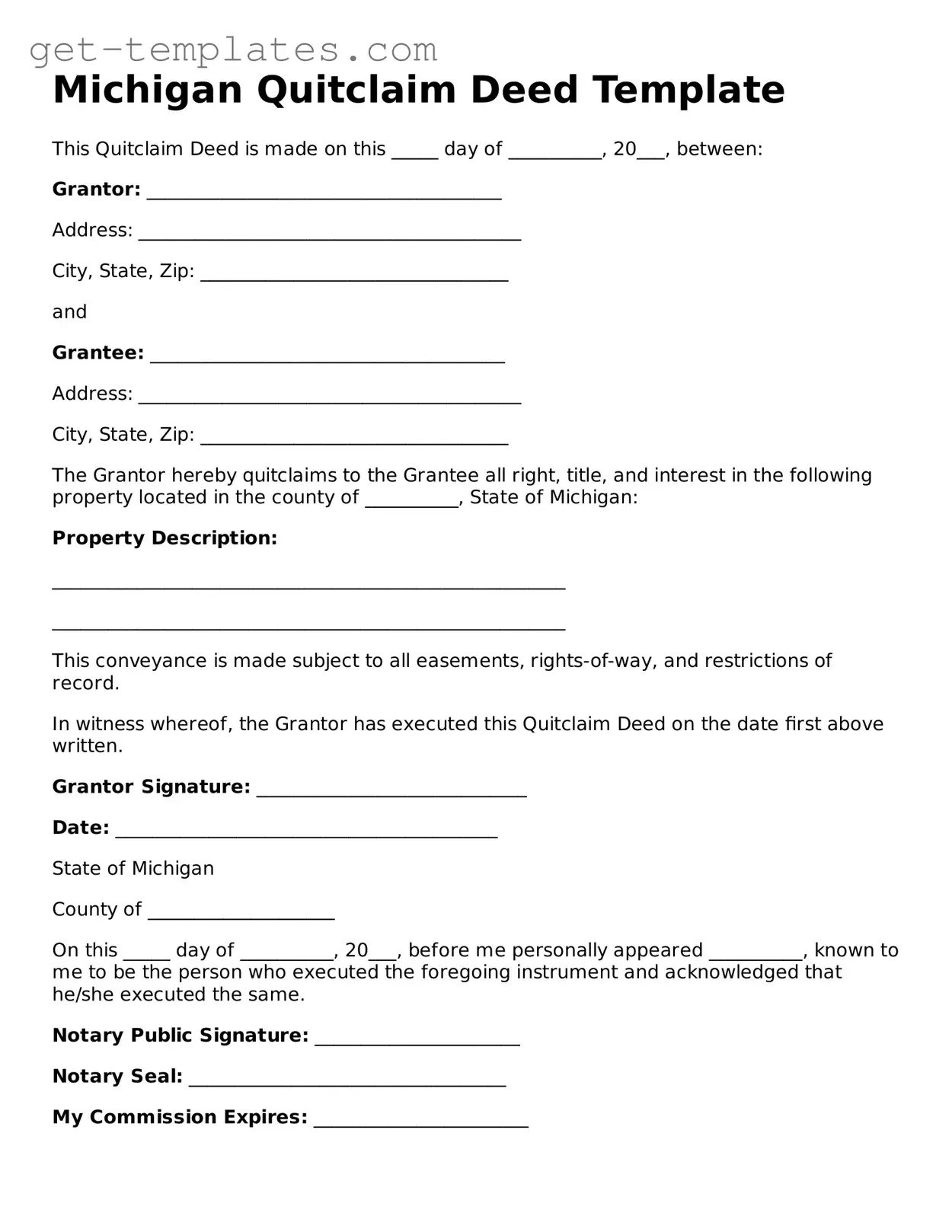 Attorney-Approved  Quitclaim Deed Document for Michigan