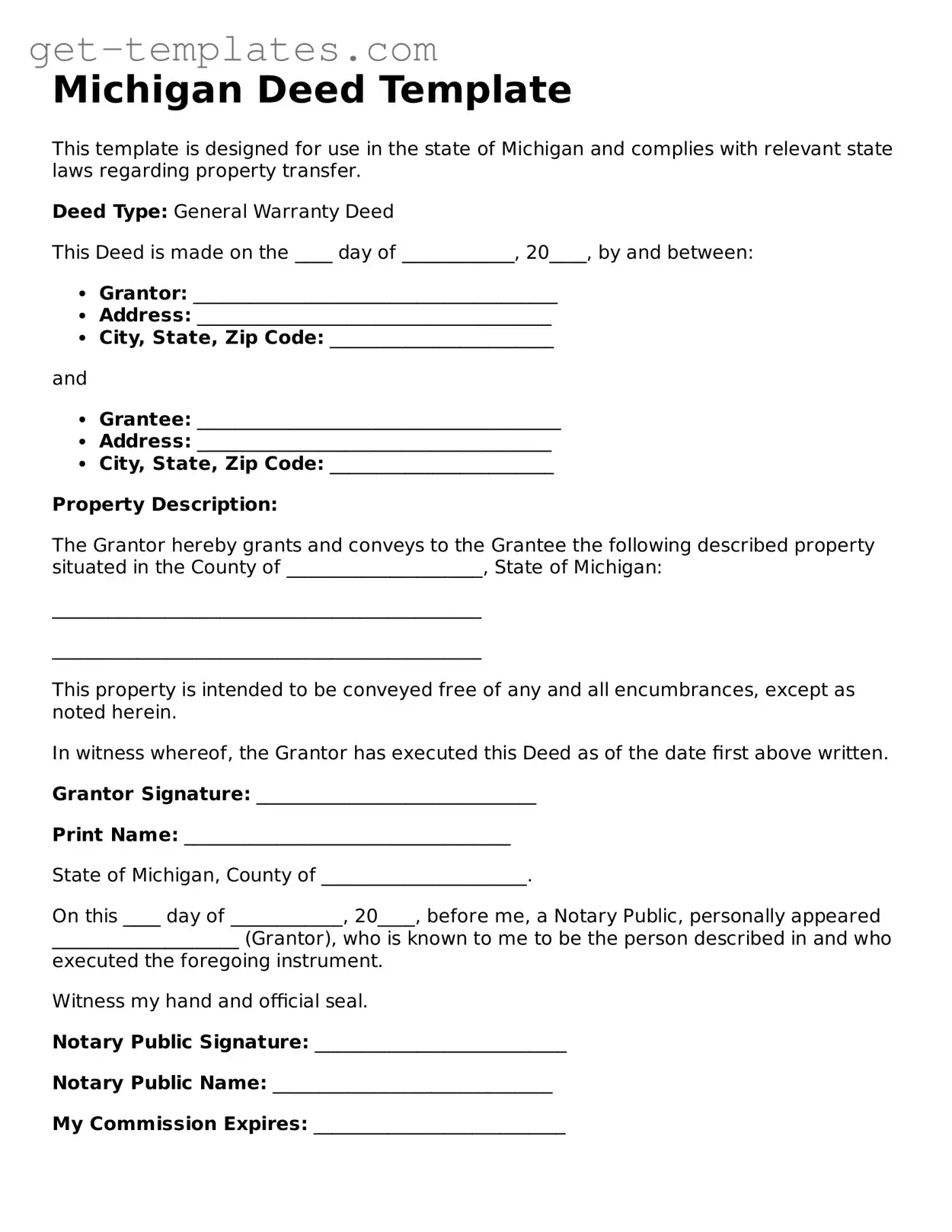 Attorney-Approved  Deed Document for Michigan