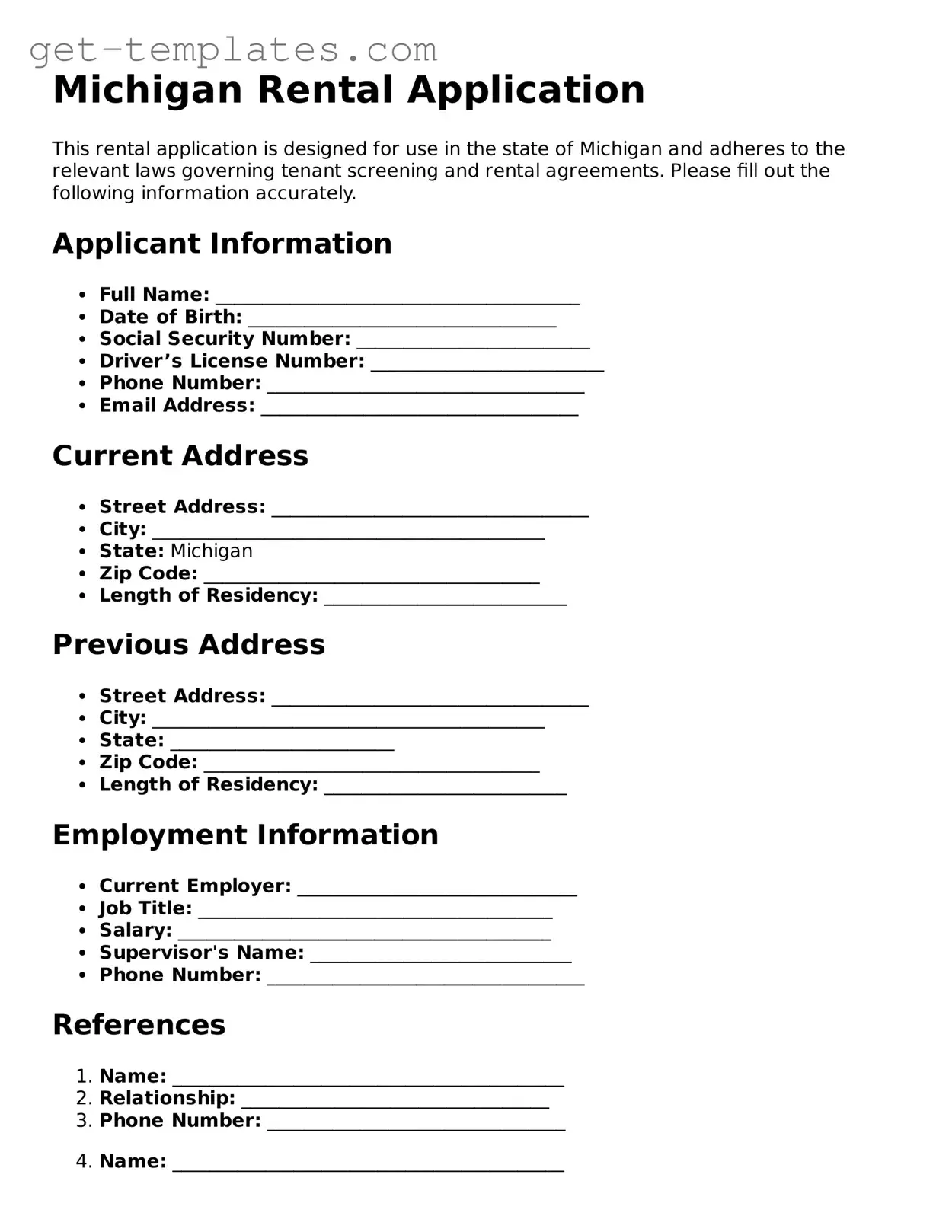 Attorney-Approved  Rental Application Document for Michigan