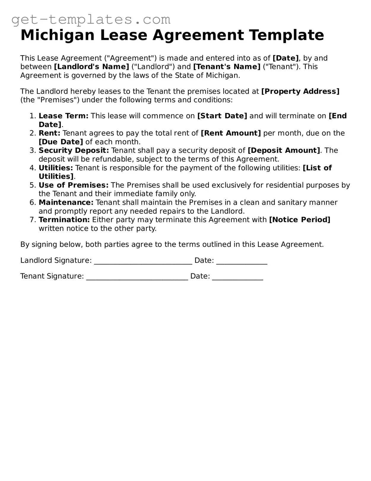 Attorney-Approved  Lease Agreement Document for Michigan