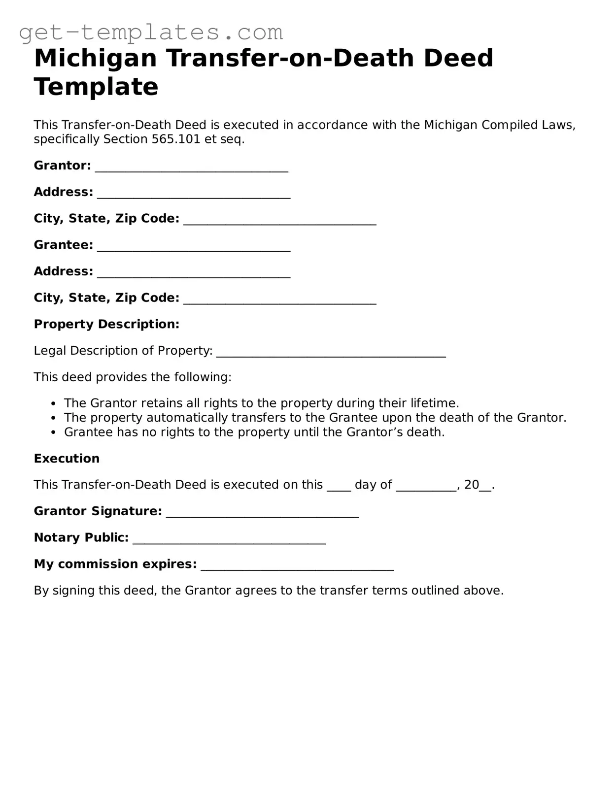 Attorney-Approved Transfer-on-Death Deed Document for Michigan