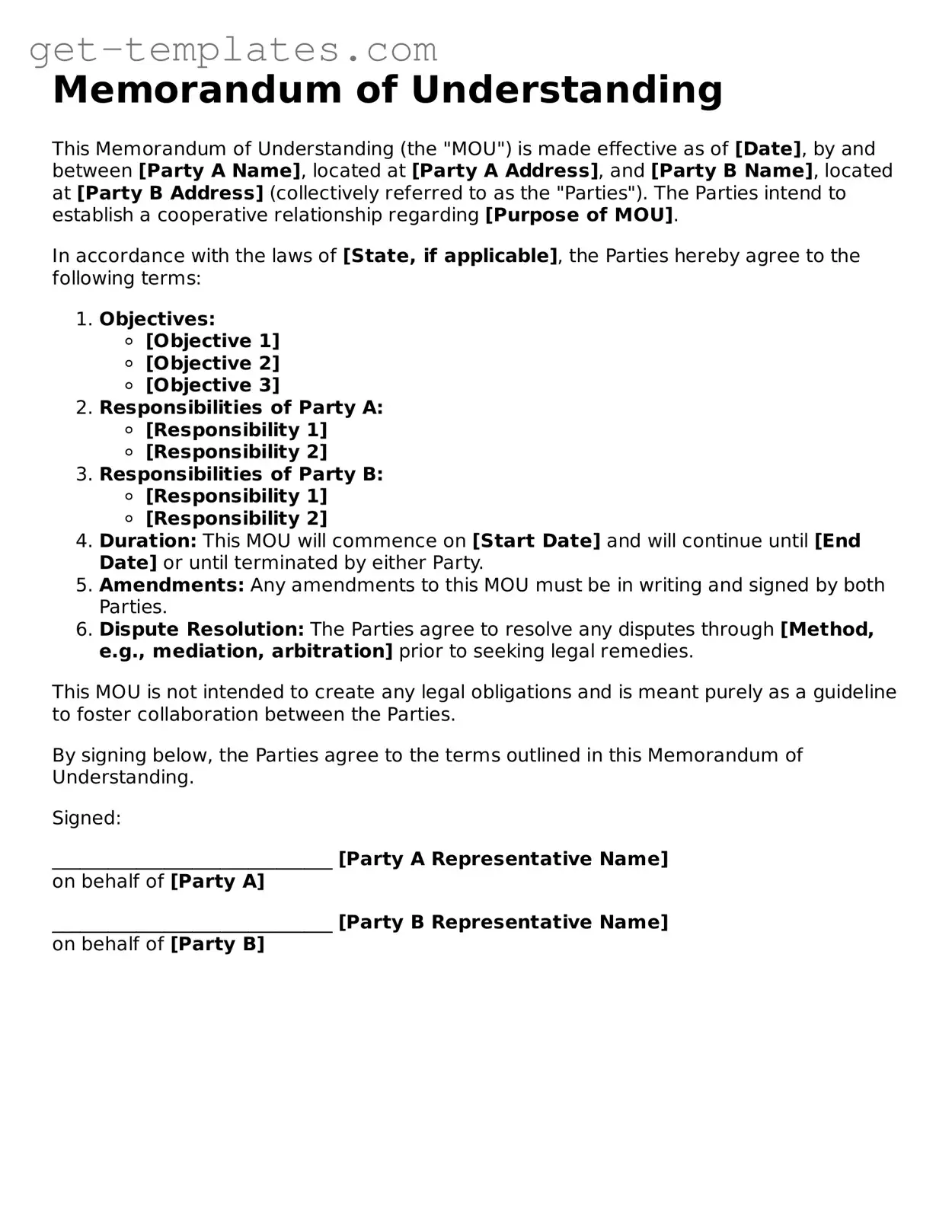 Attorney-Approved Memorandum of Understanding Form