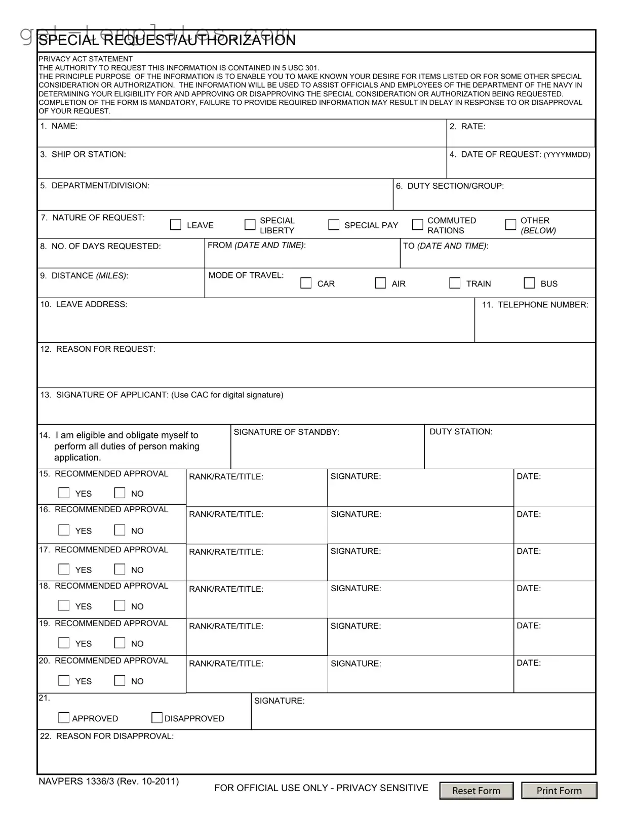 Fill in a Valid Navpers 1336 3 Template
