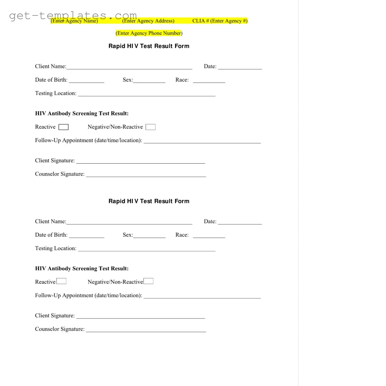 Fill in a Valid Negative Hiv Test Template