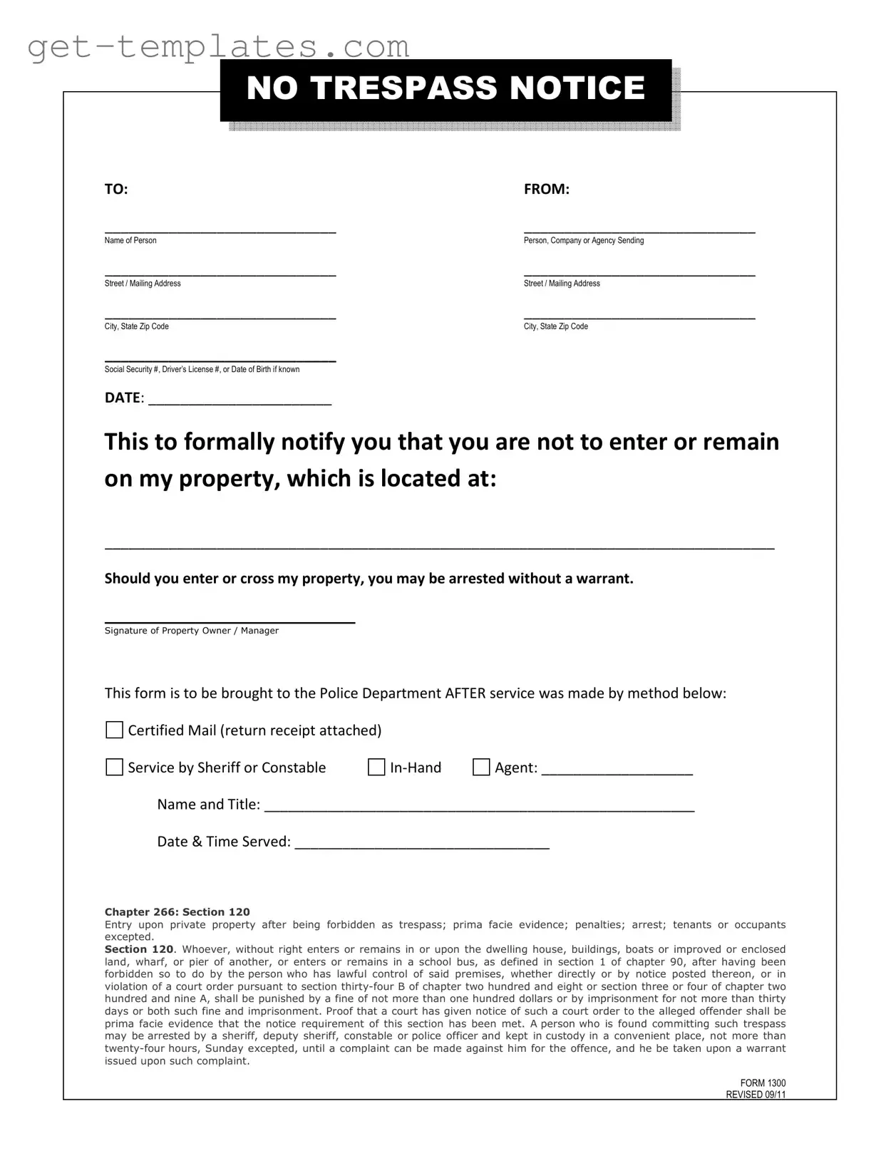 Fill in a Valid No Trespassing Letter Template