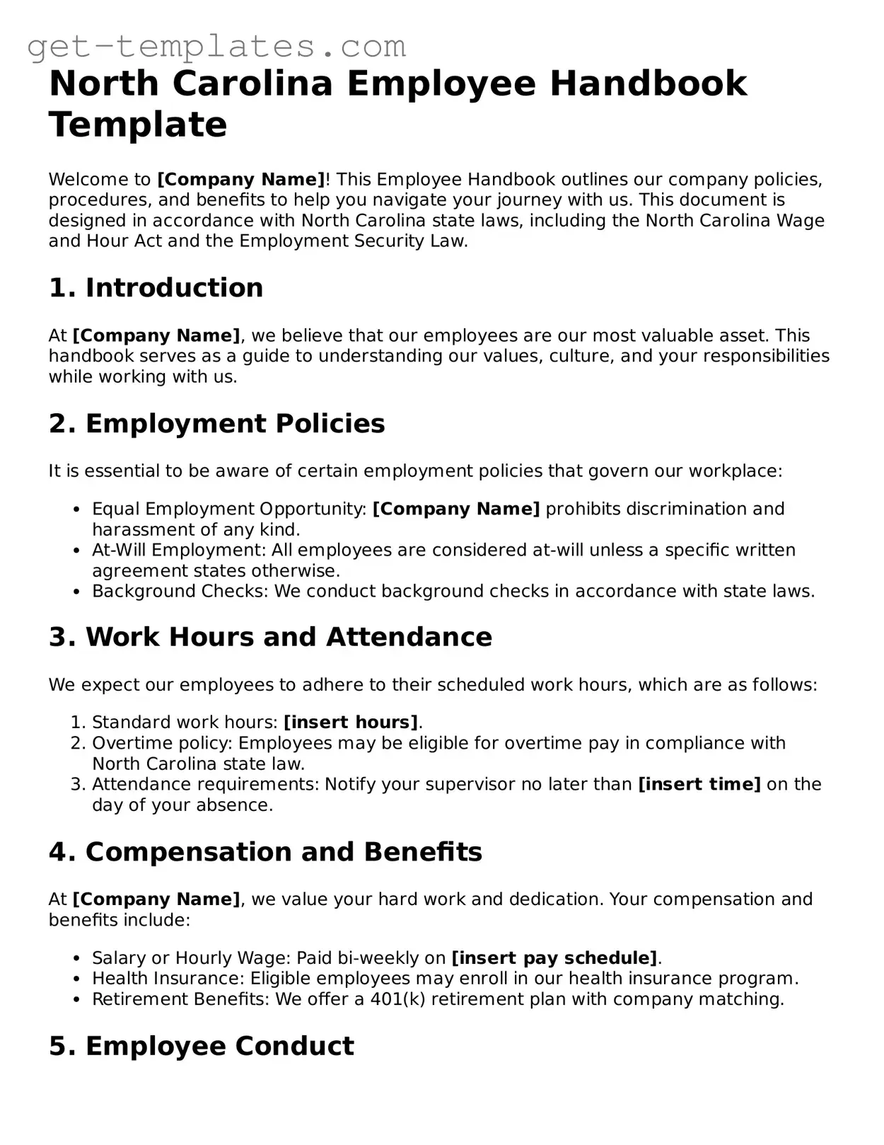 Attorney-Approved  Employee Handbook Document for North Carolina