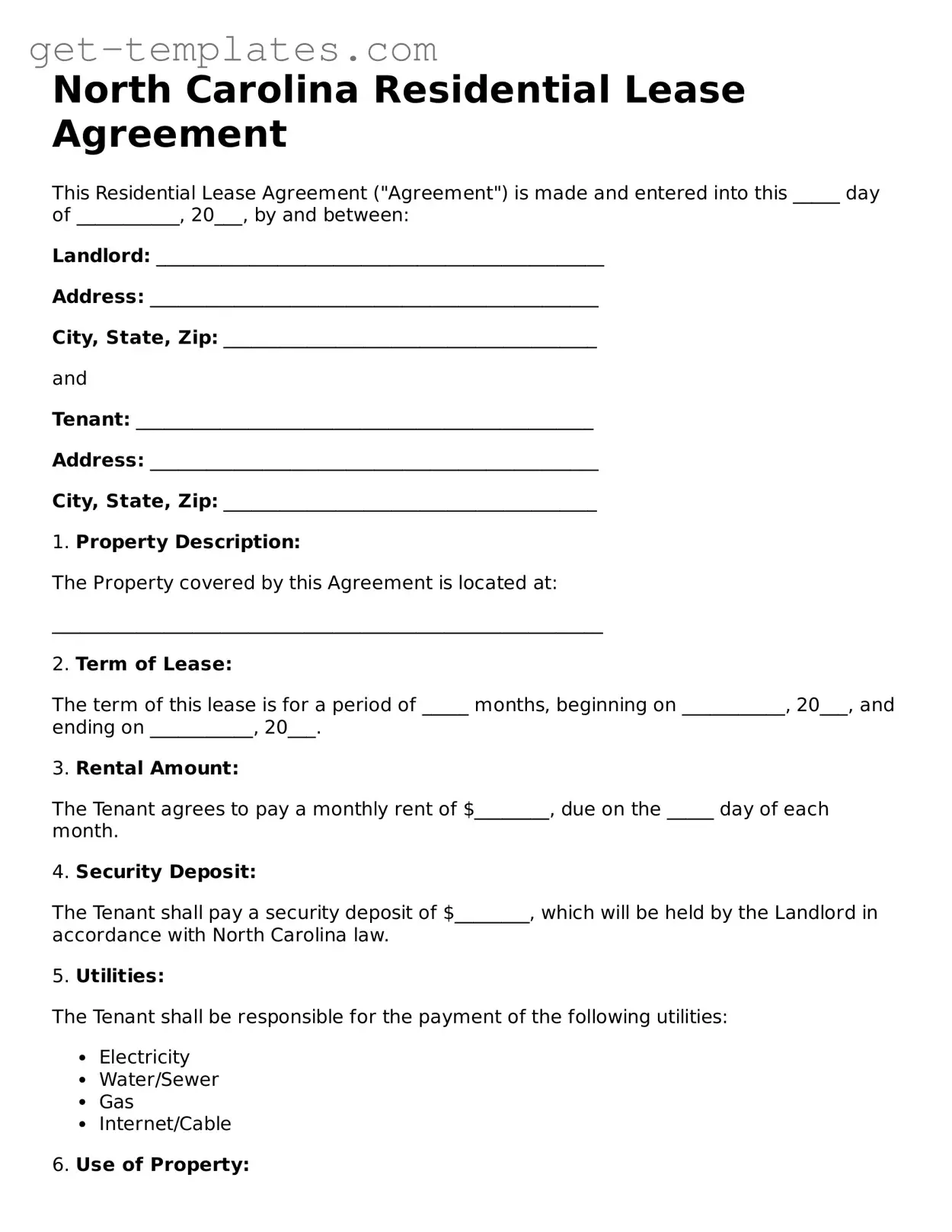 Attorney-Approved  Residential Lease Agreement Document for North Carolina