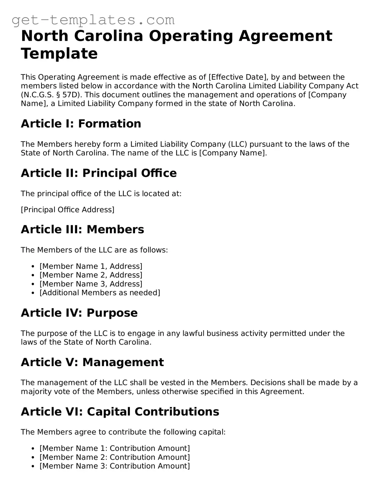 Attorney-Approved  Operating Agreement Document for North Carolina