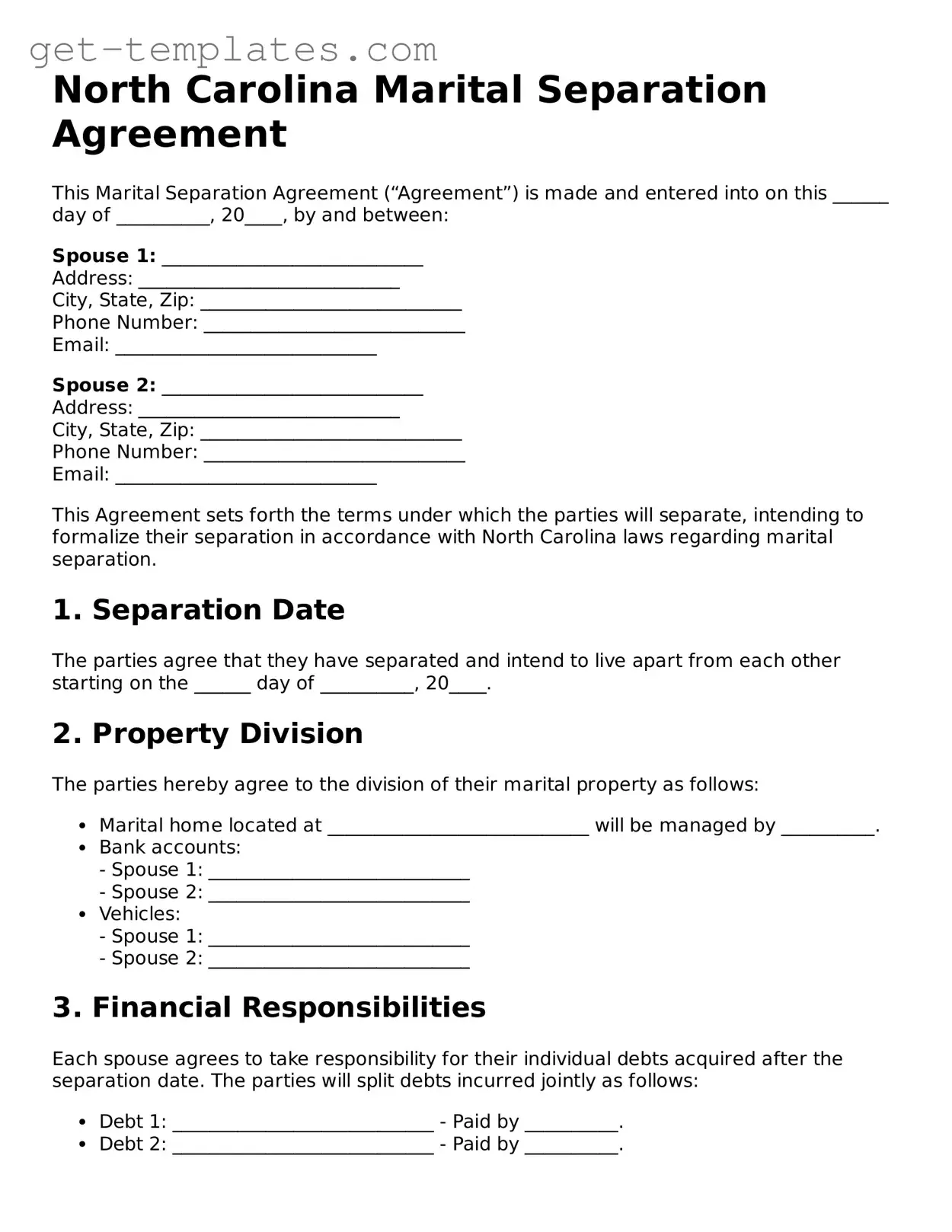 Attorney-Approved  Marital Separation Agreement Document for North Carolina