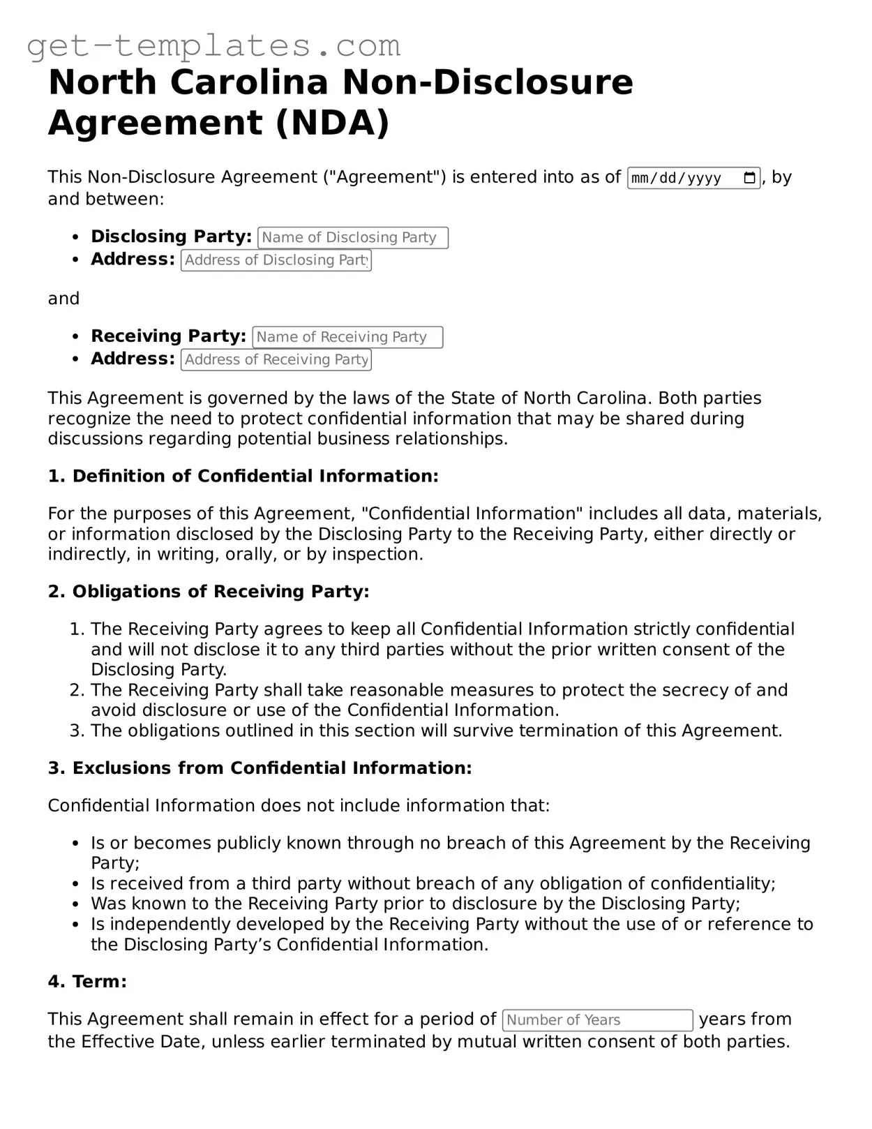 Attorney-Approved  Non-disclosure Agreement Document for North Carolina