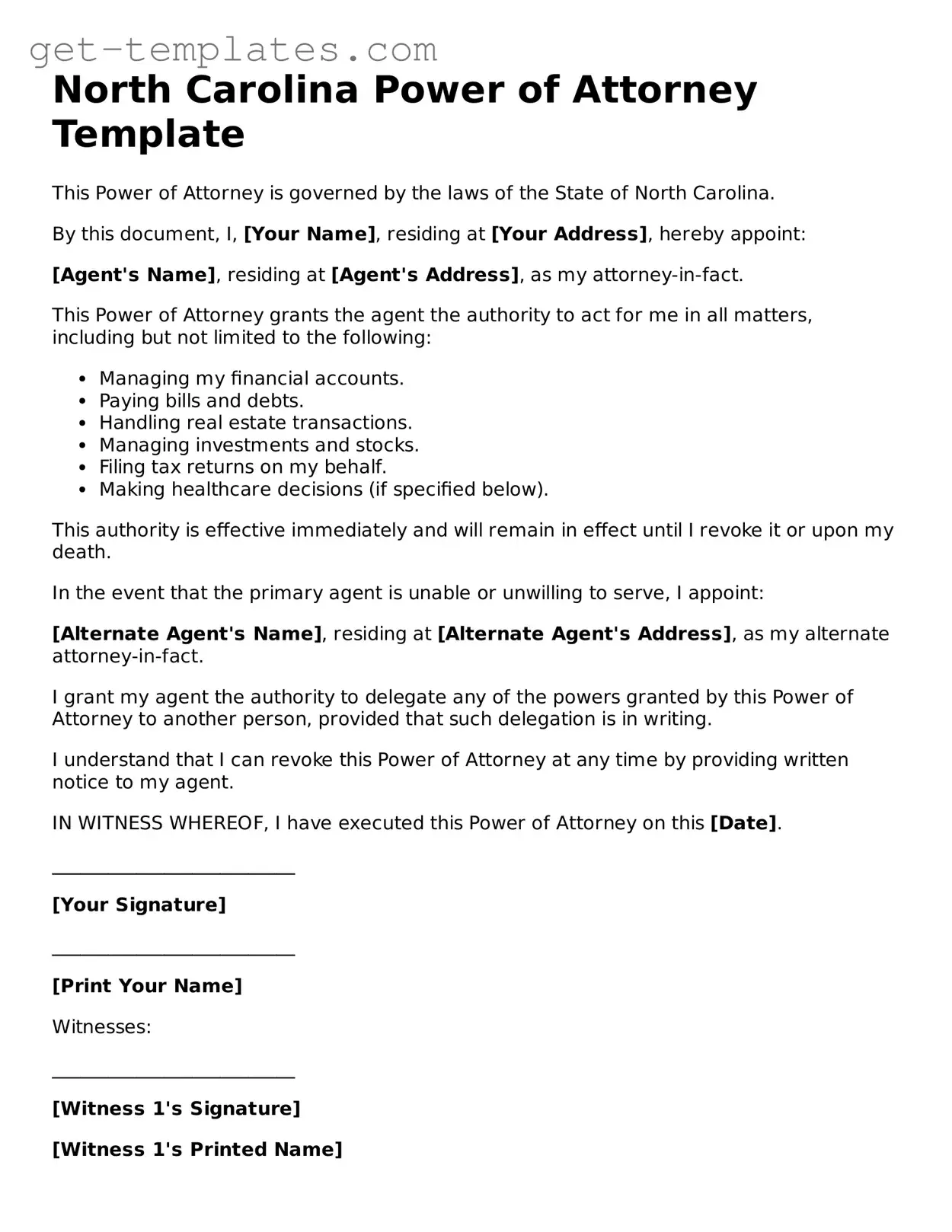 Attorney-Approved  Power of Attorney Document for North Carolina