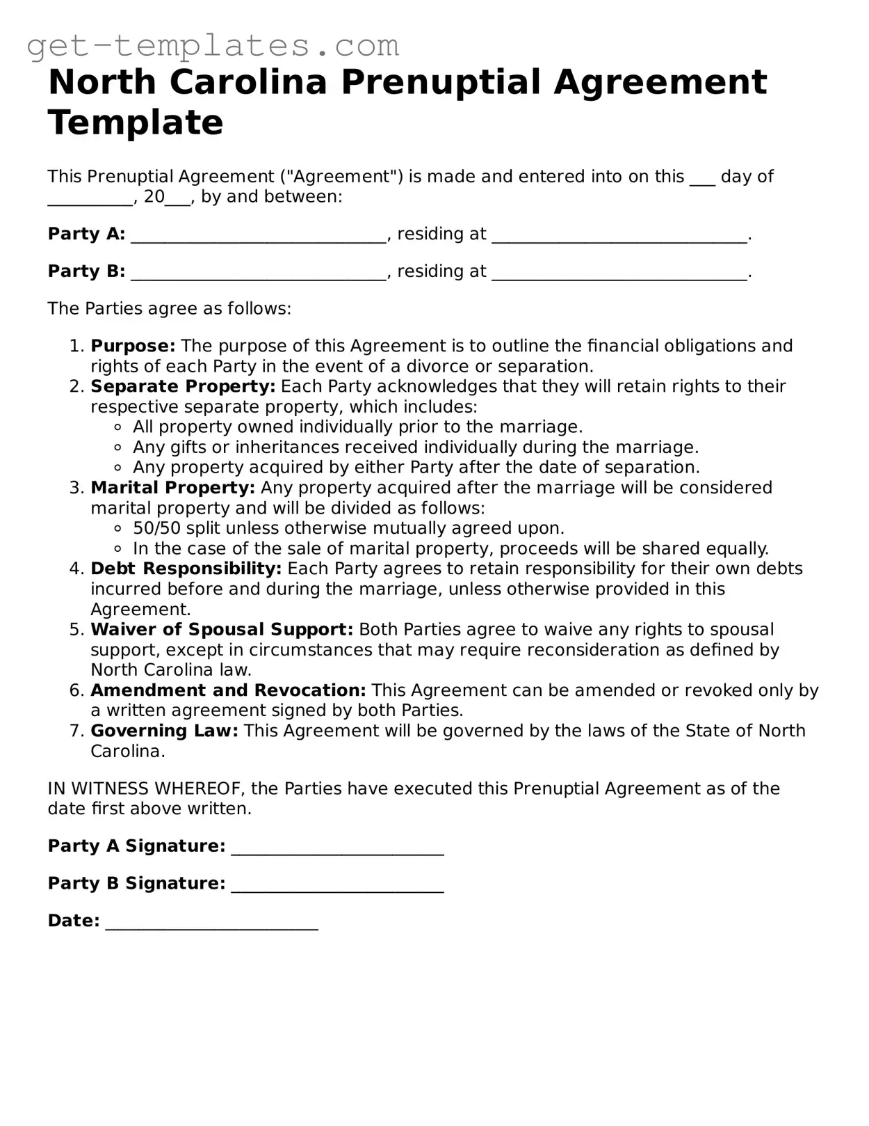 Attorney-Approved  Prenuptial Agreement Document for North Carolina