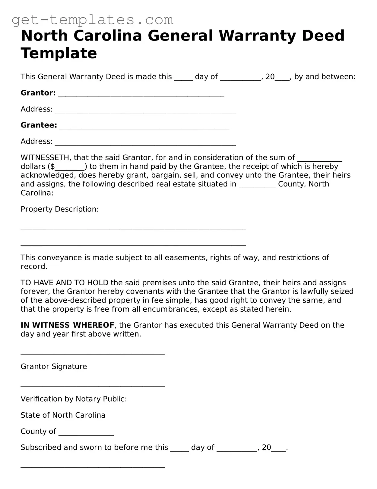 Attorney-Approved  Deed Document for North Carolina