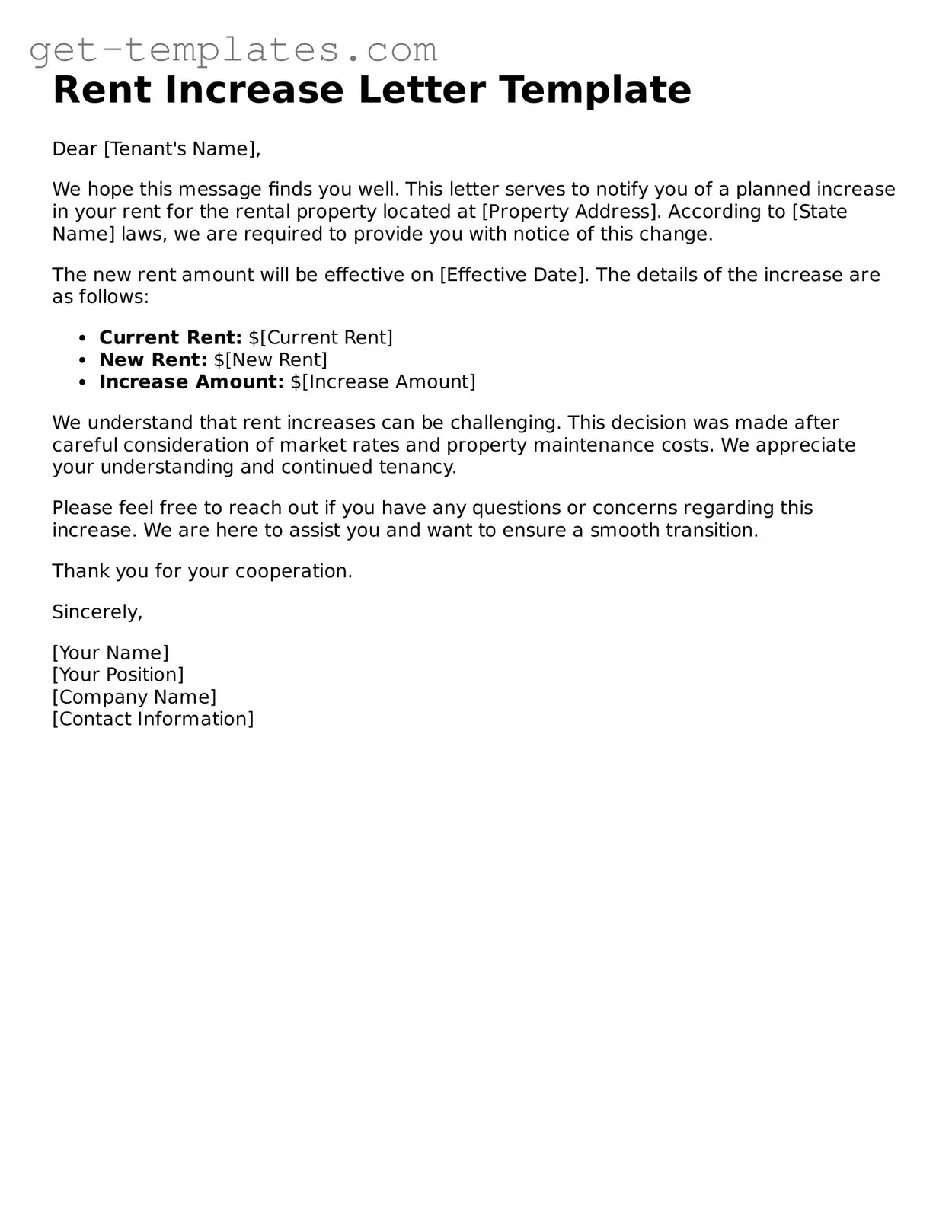 Attorney-Approved Rent Increase Letter Form
