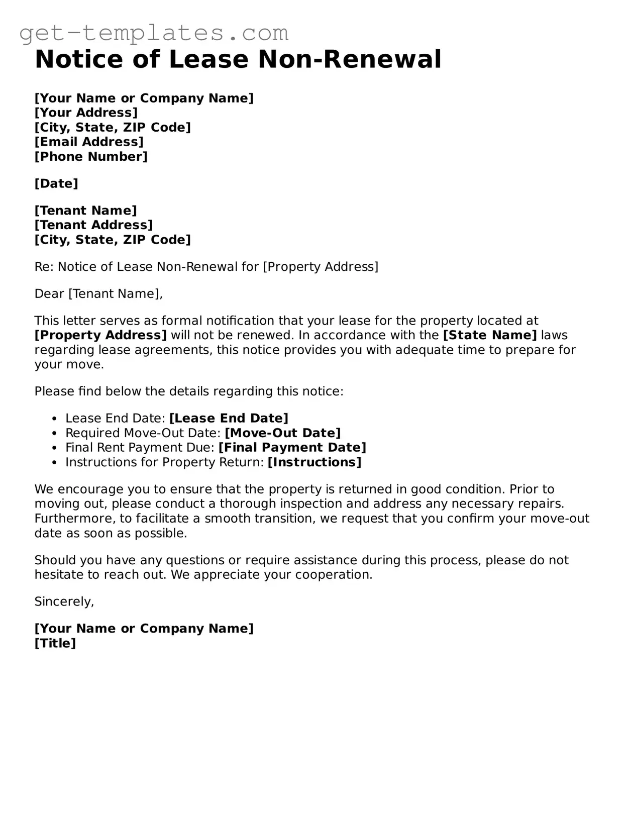 Attorney-Approved Notice of Lease Non-Renewal Form