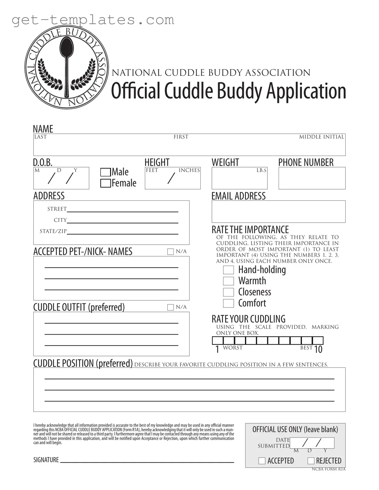 Fill in a Valid Cuddle Buddy Application Template