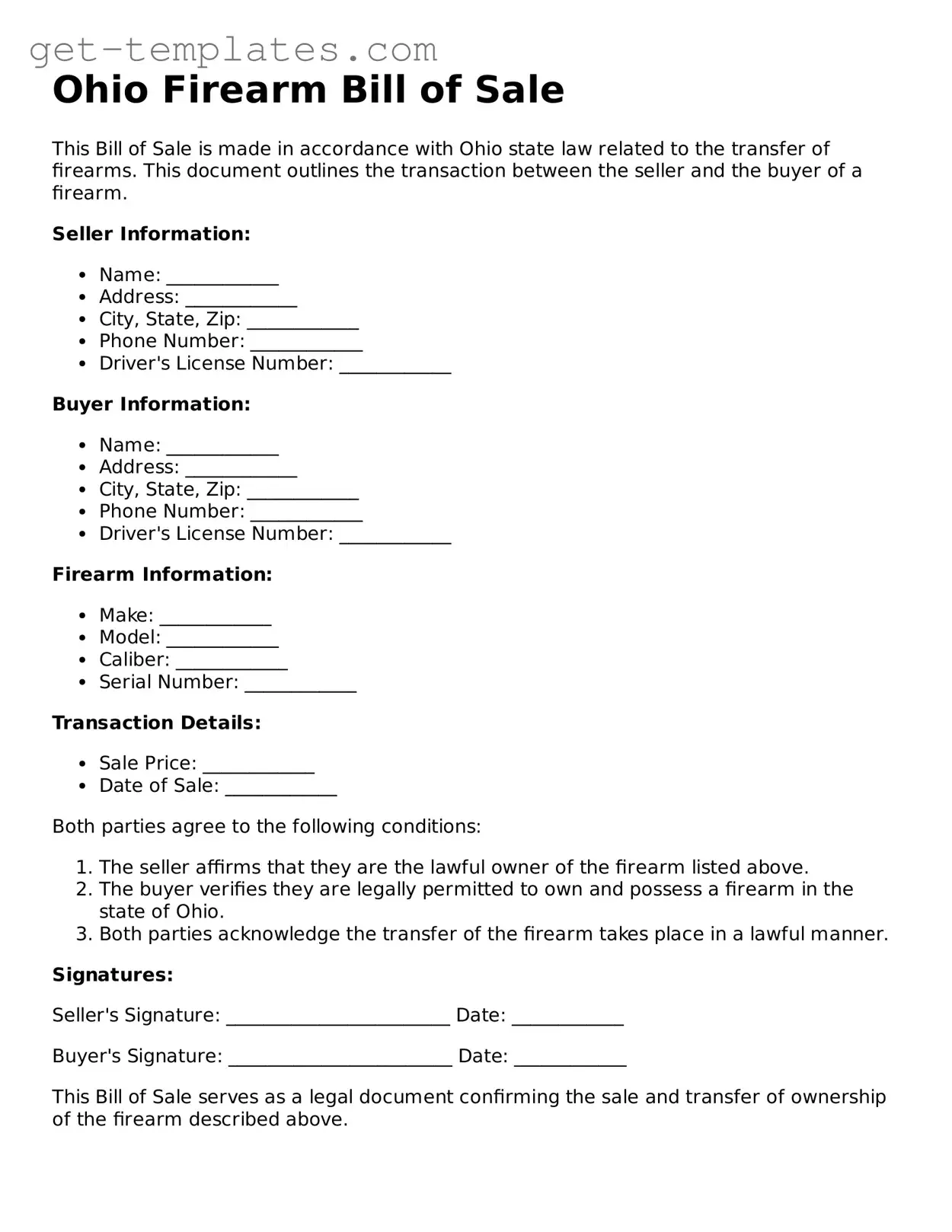 Attorney-Approved  Firearm Bill of Sale Document for Ohio