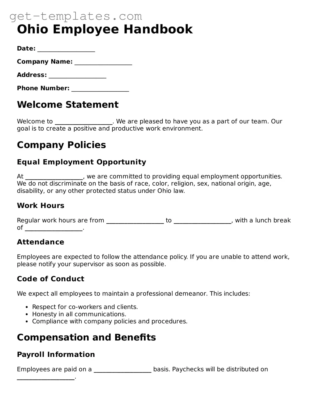 Attorney-Approved  Employee Handbook Document for Ohio