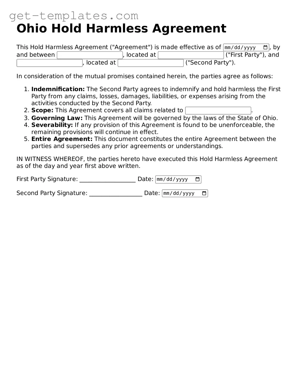 Attorney-Approved Hold Harmless Agreement Document for Ohio