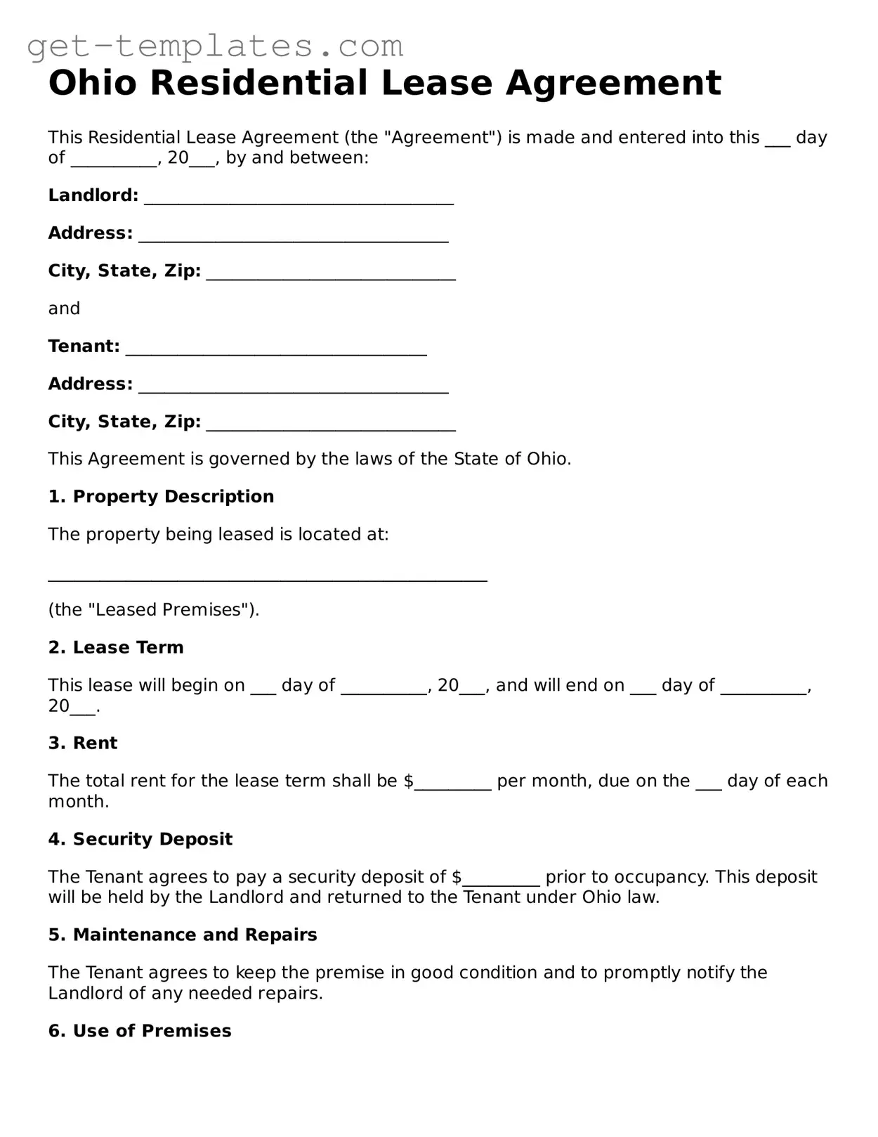 Attorney-Approved  Residential Lease Agreement Document for Ohio