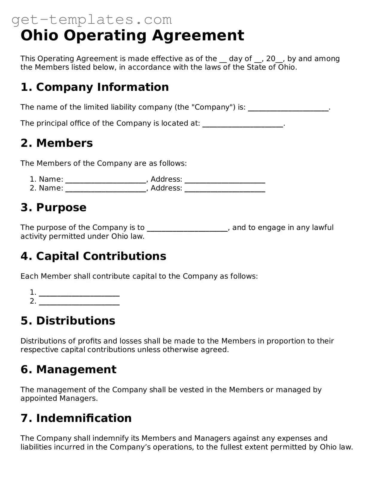 Attorney-Approved  Operating Agreement Document for Ohio