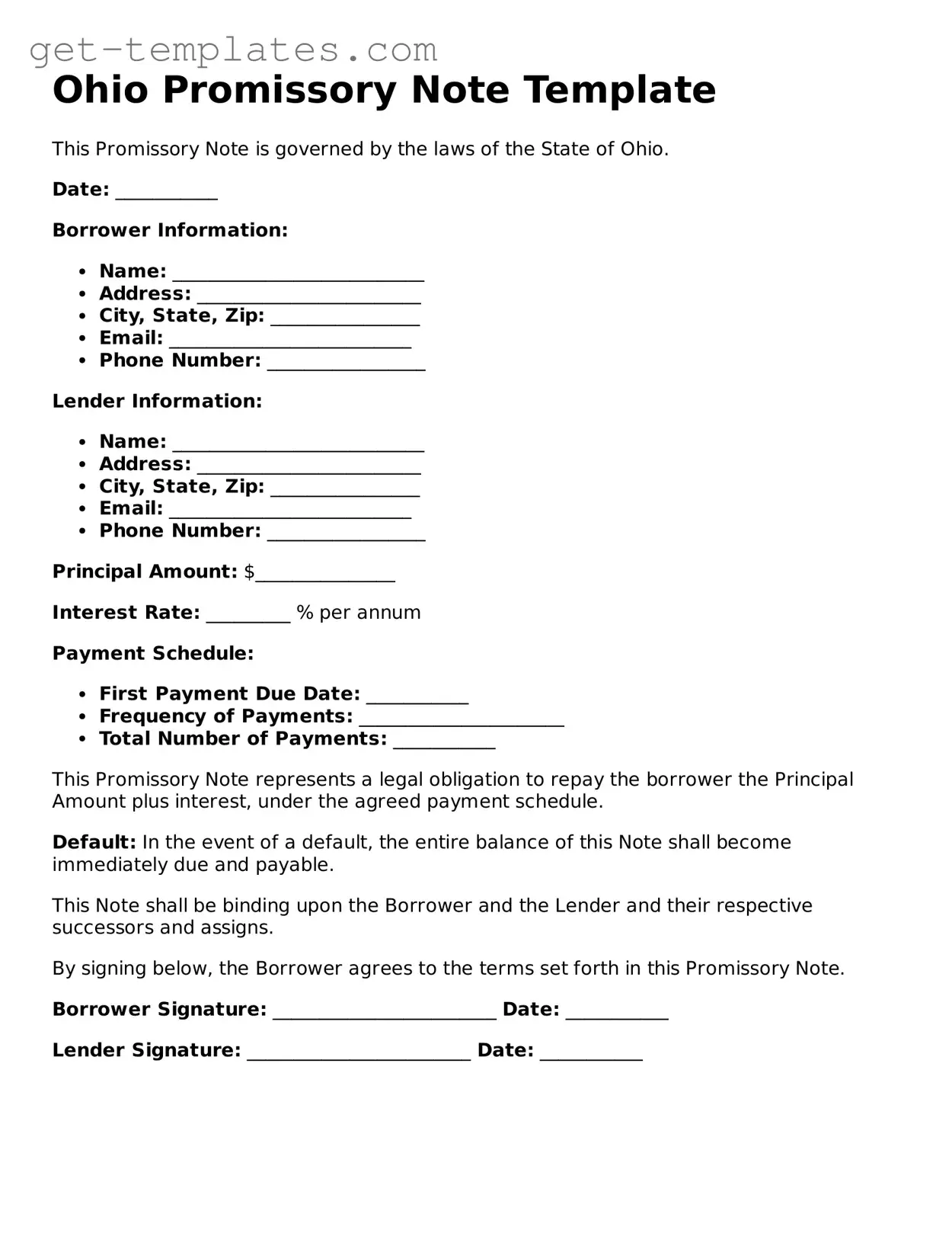 Attorney-Approved  Promissory Note Document for Ohio