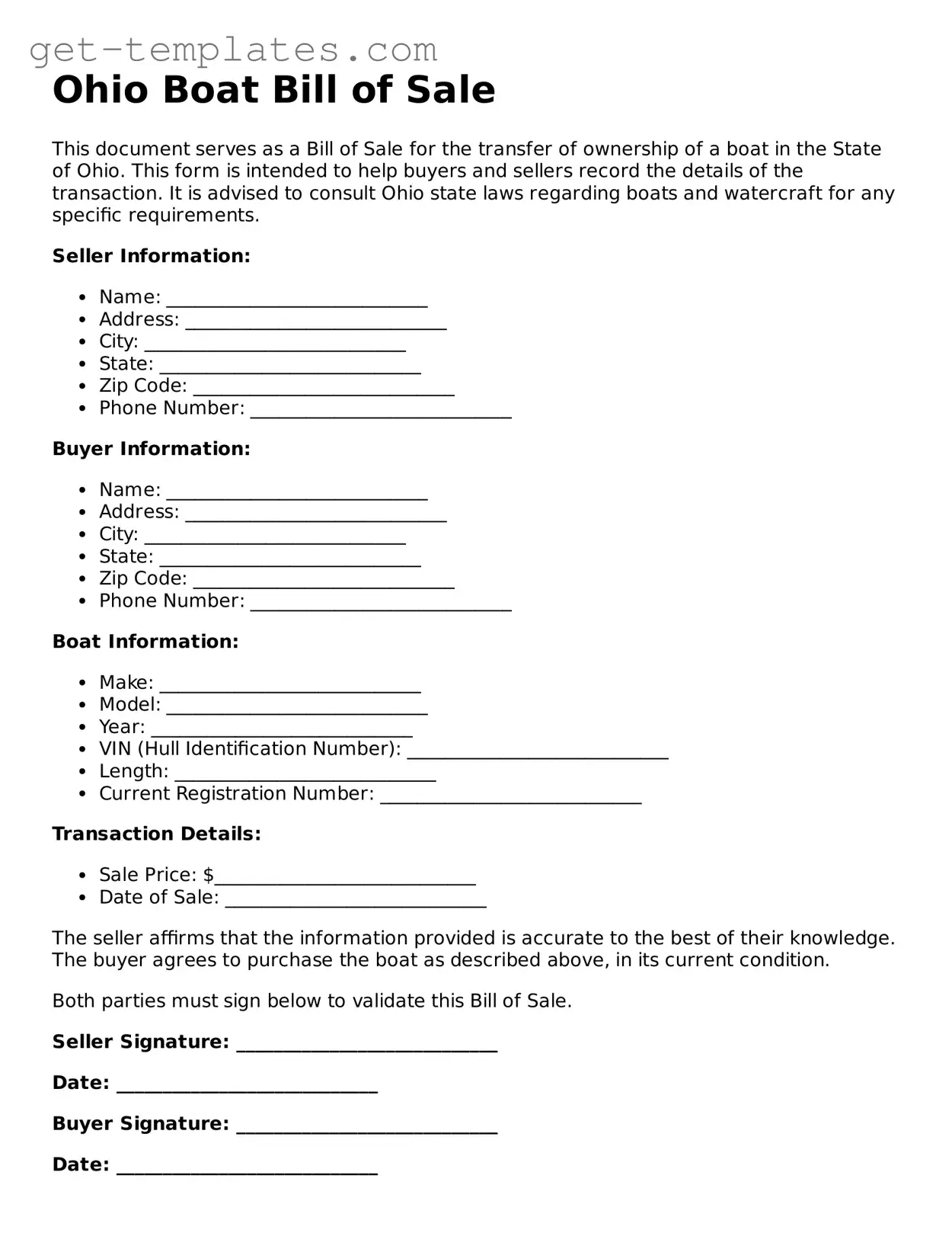 Attorney-Approved  Boat Bill of Sale Document for Ohio